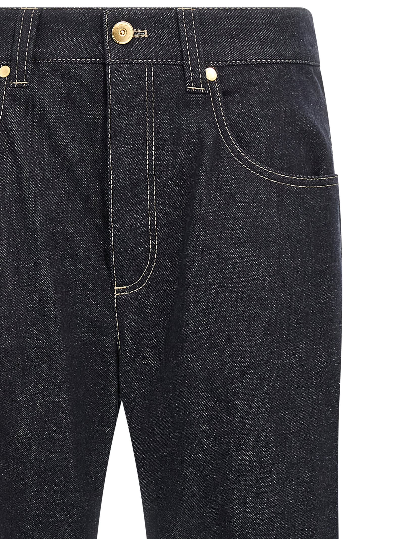 Brunello Cucinelli Women Loose Flared Denim Pants With Moniline In Gray
