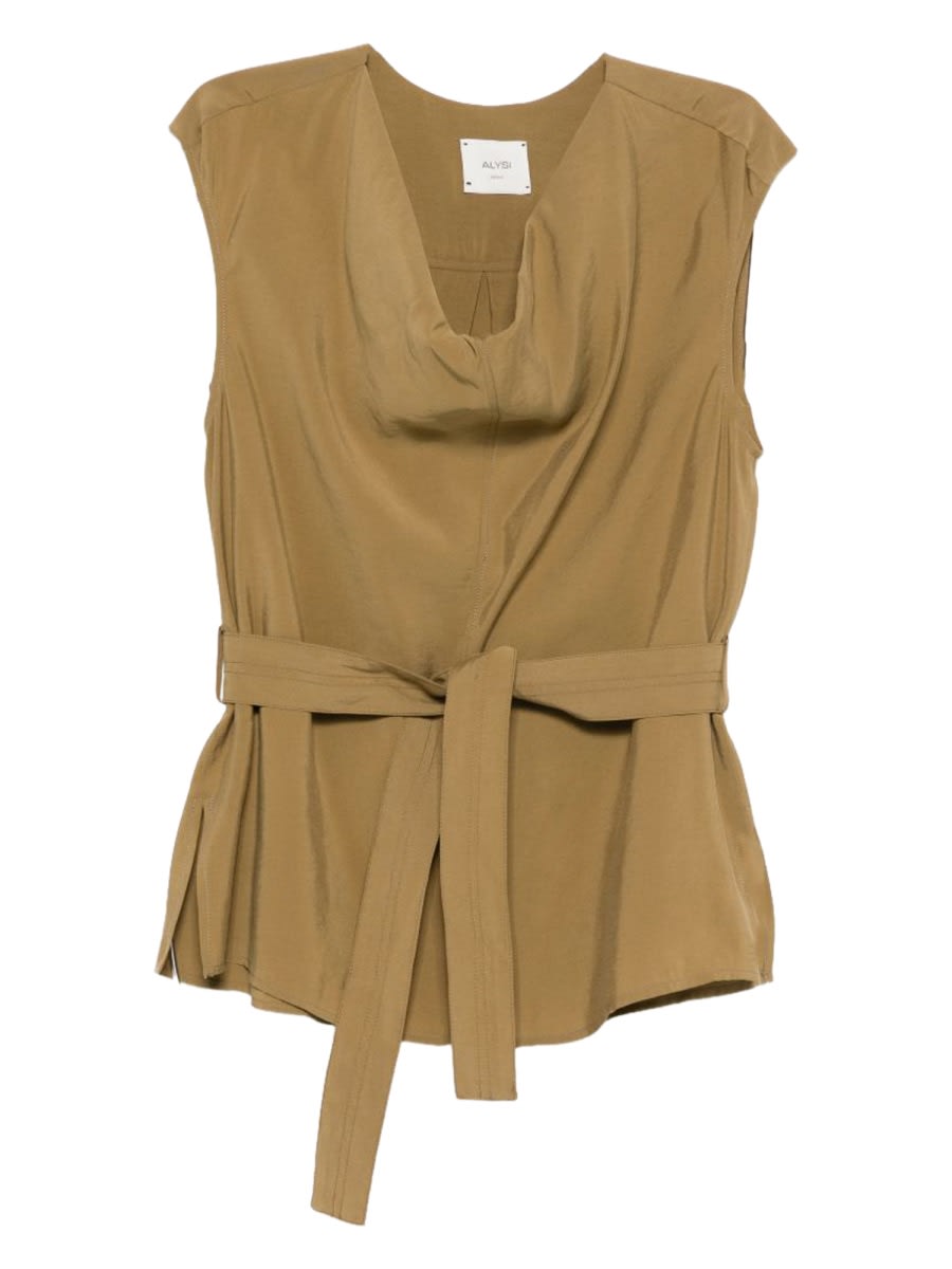 Alysi Sleeveless Belted Top In Brown