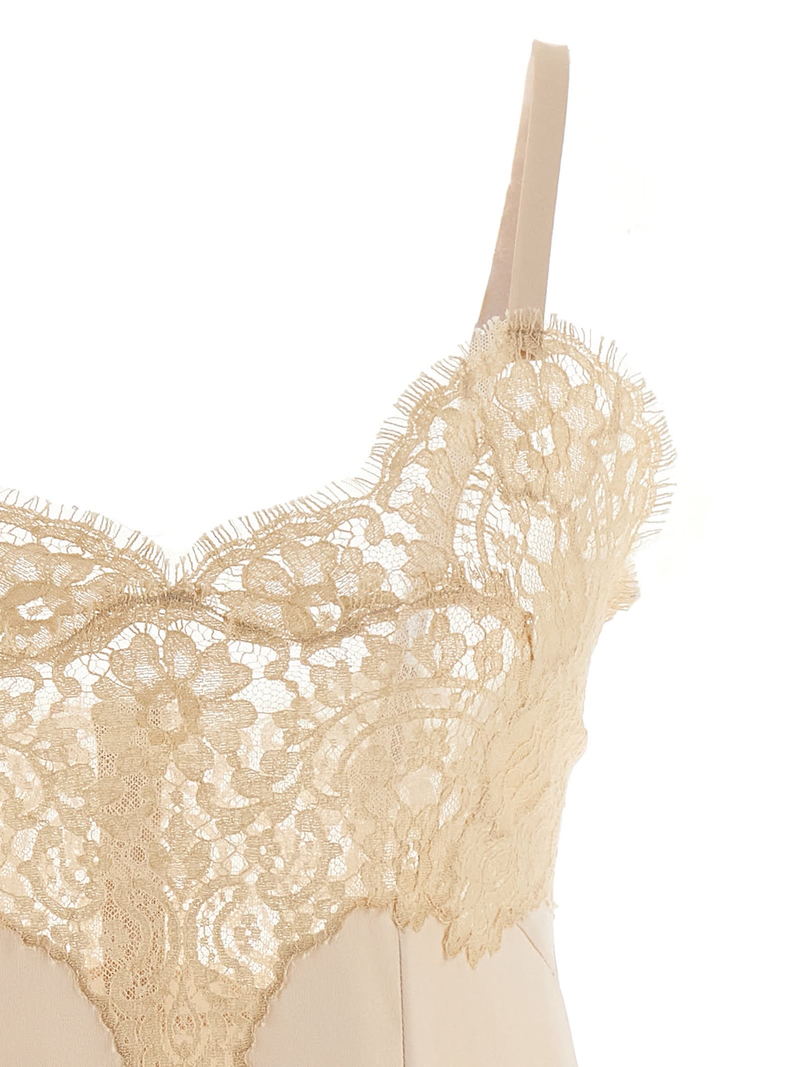 Dolce & Gabbana Lace Trim Spaghetti Strap Dress In Pink