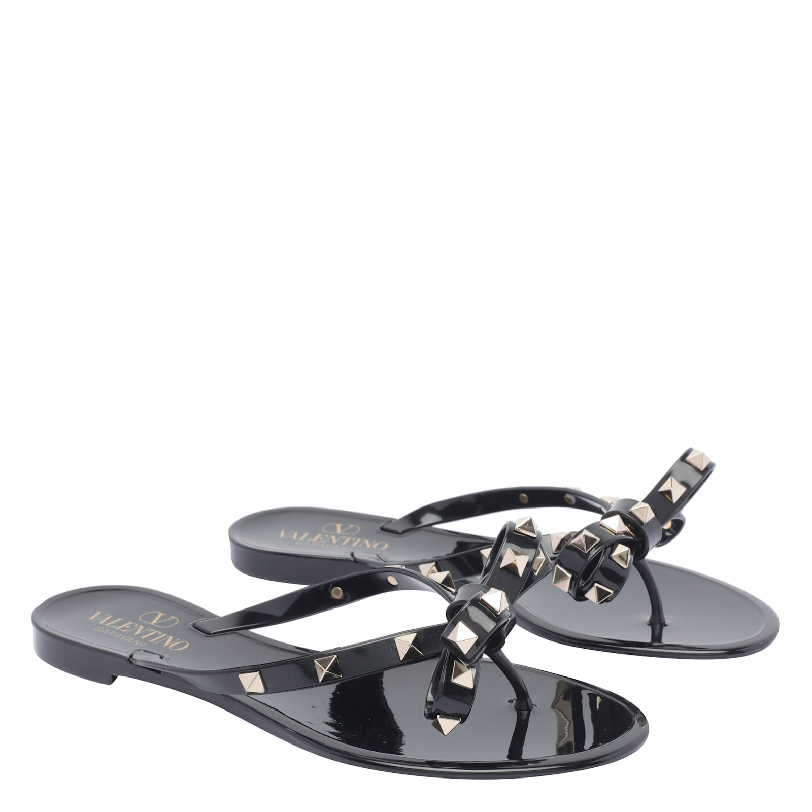 Valentino Heel Sandals With Bow Accent And Studded Embellishments