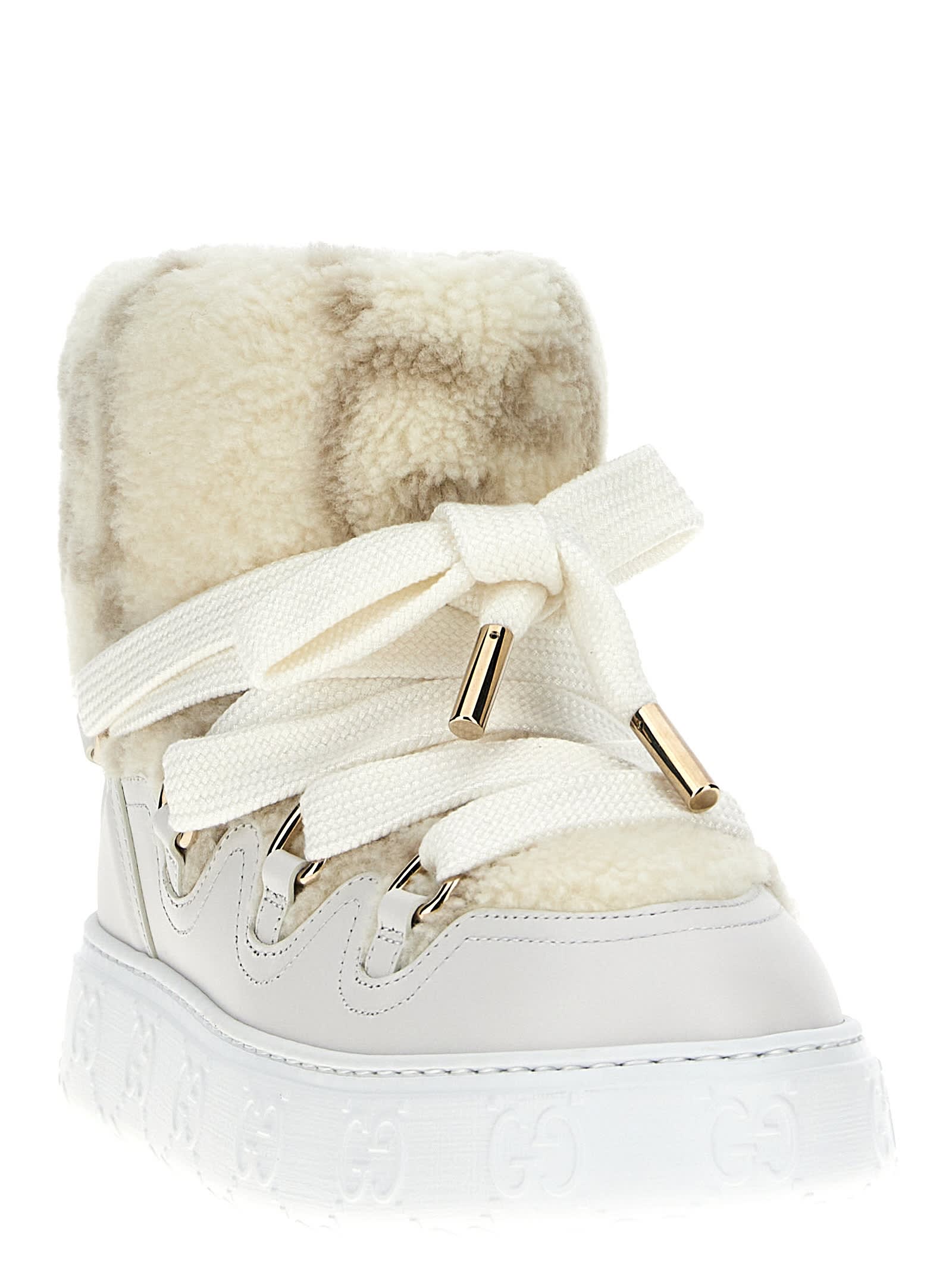 Shop Gucci Gg Teddy Ankle Boots In White