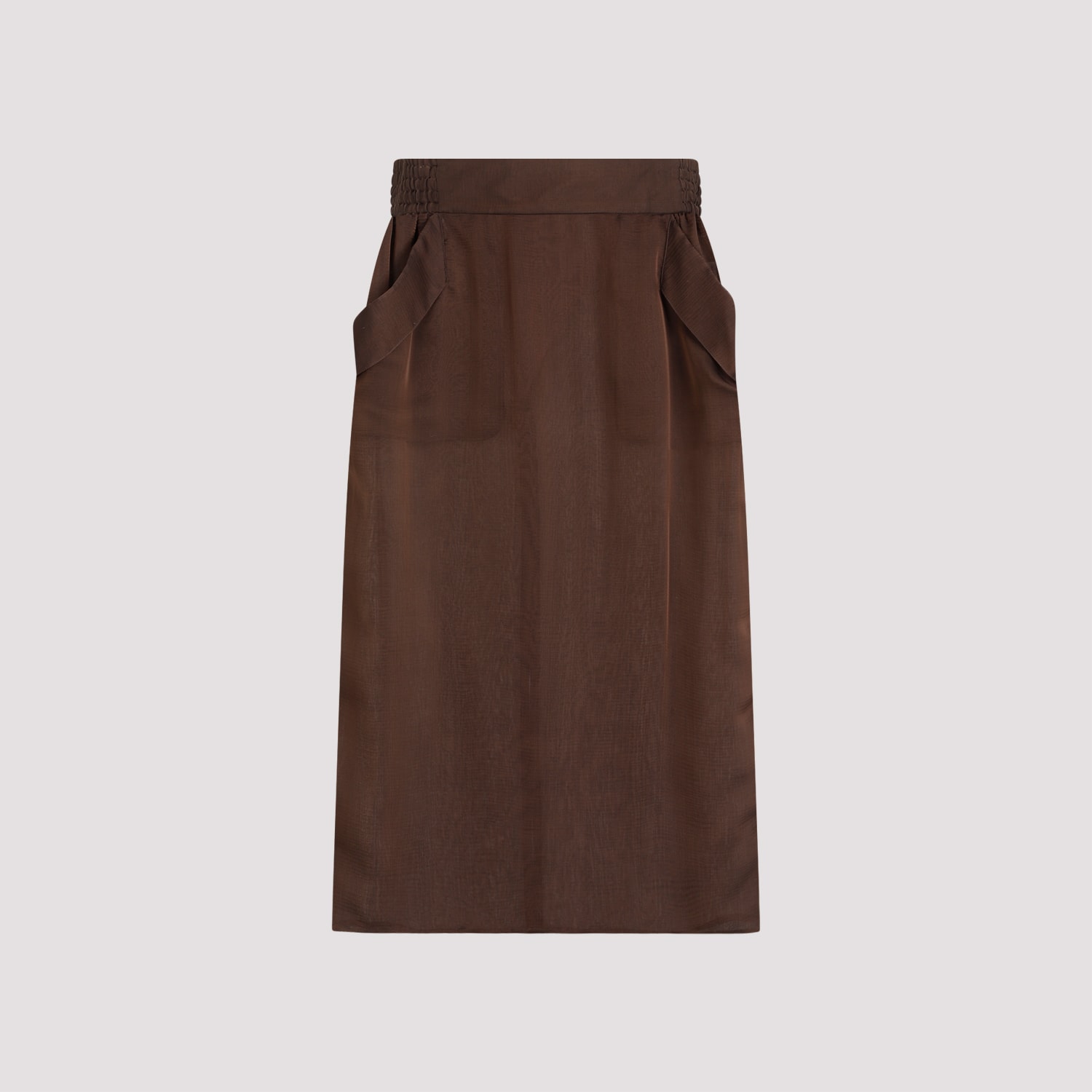 Shop Saint Laurent Silk Midi Skirt In Marron