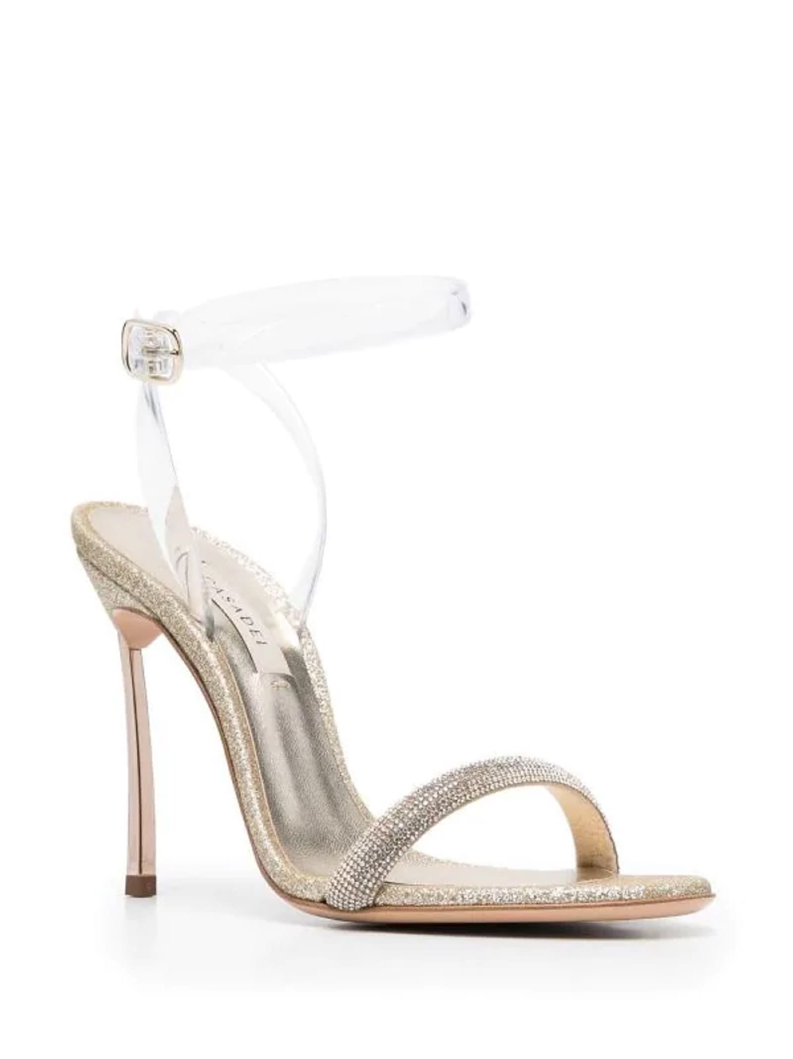 Shop Casadei Gold-tone Glitteres Sandals With Stiletto Heel In Leather Woman In Honey Goldust