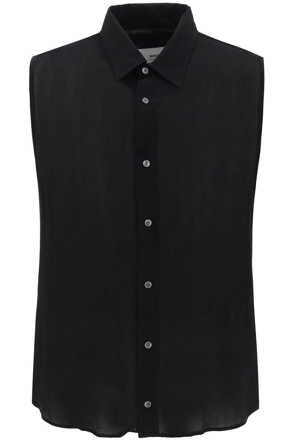 Shop Ami Alexandre Mattiussi Textured Voile Sleeveless Shirt In Noir (black)