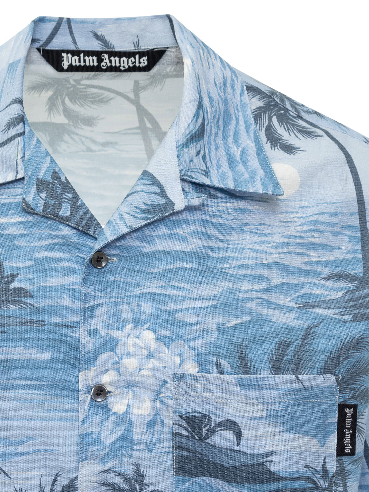 Shop Palm Angels Shirt With Sunset Pattern In Indigo Blue