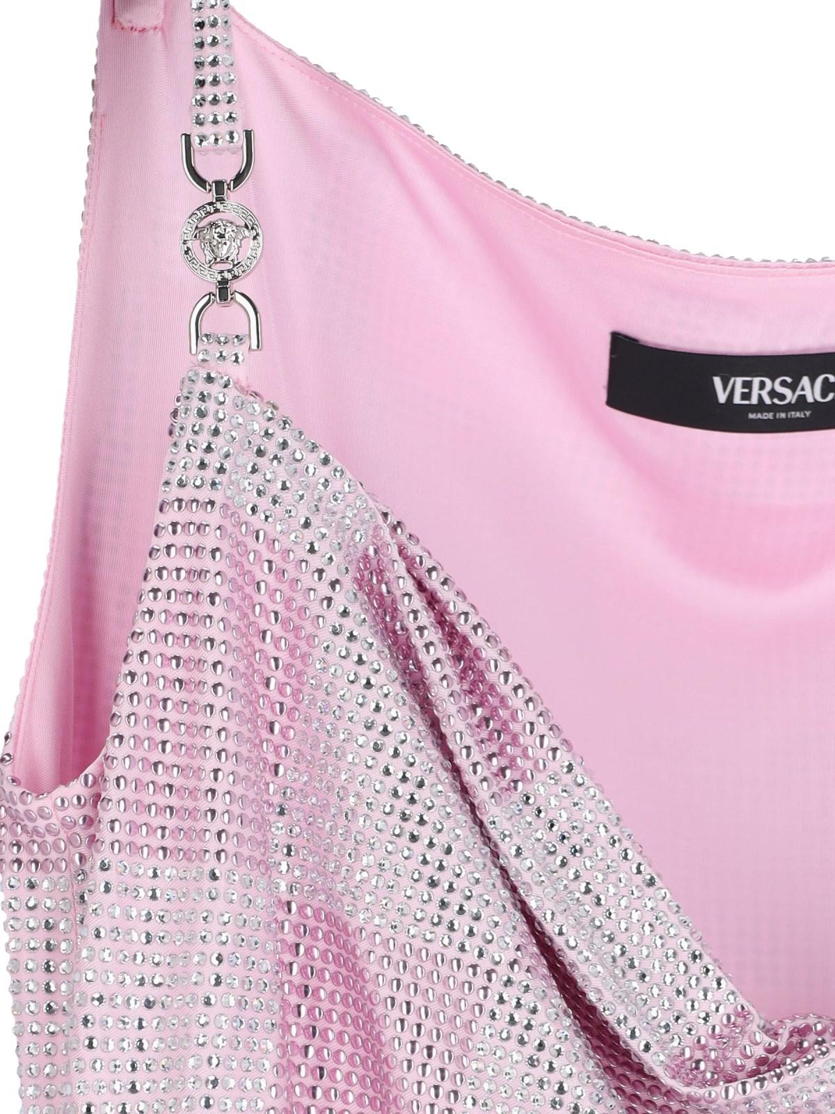 Shop Versace Check Mini Dress In Pink/silver