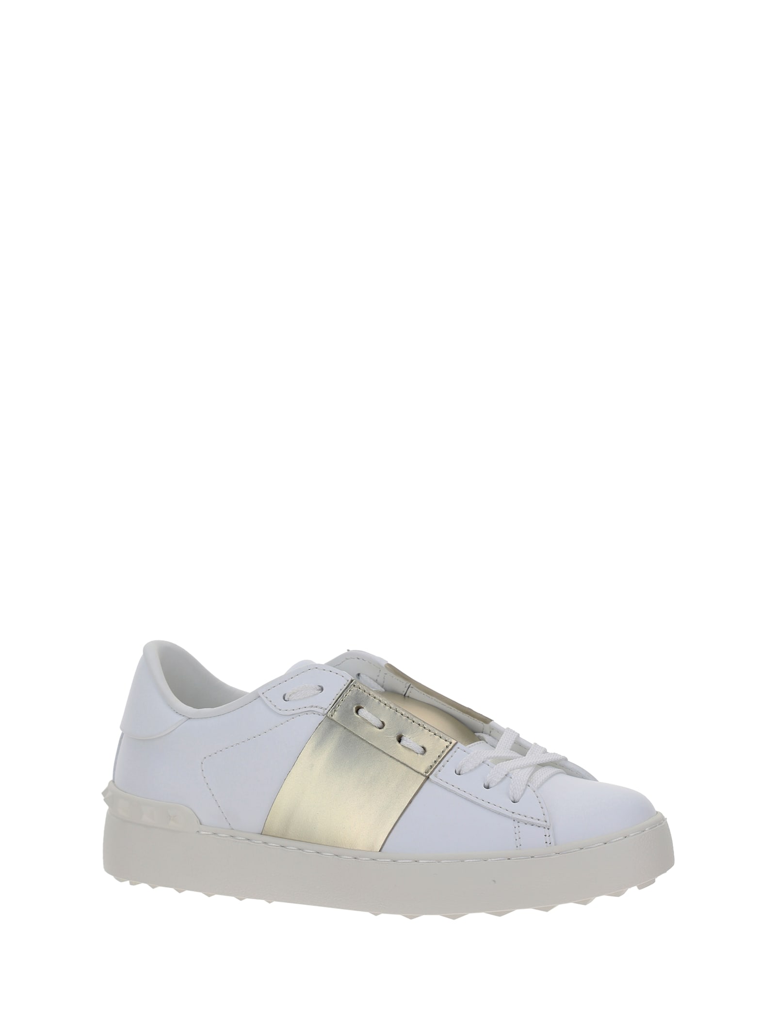 Shop Valentino Rockstud Open Sneakers In Bianco/platino/bianco