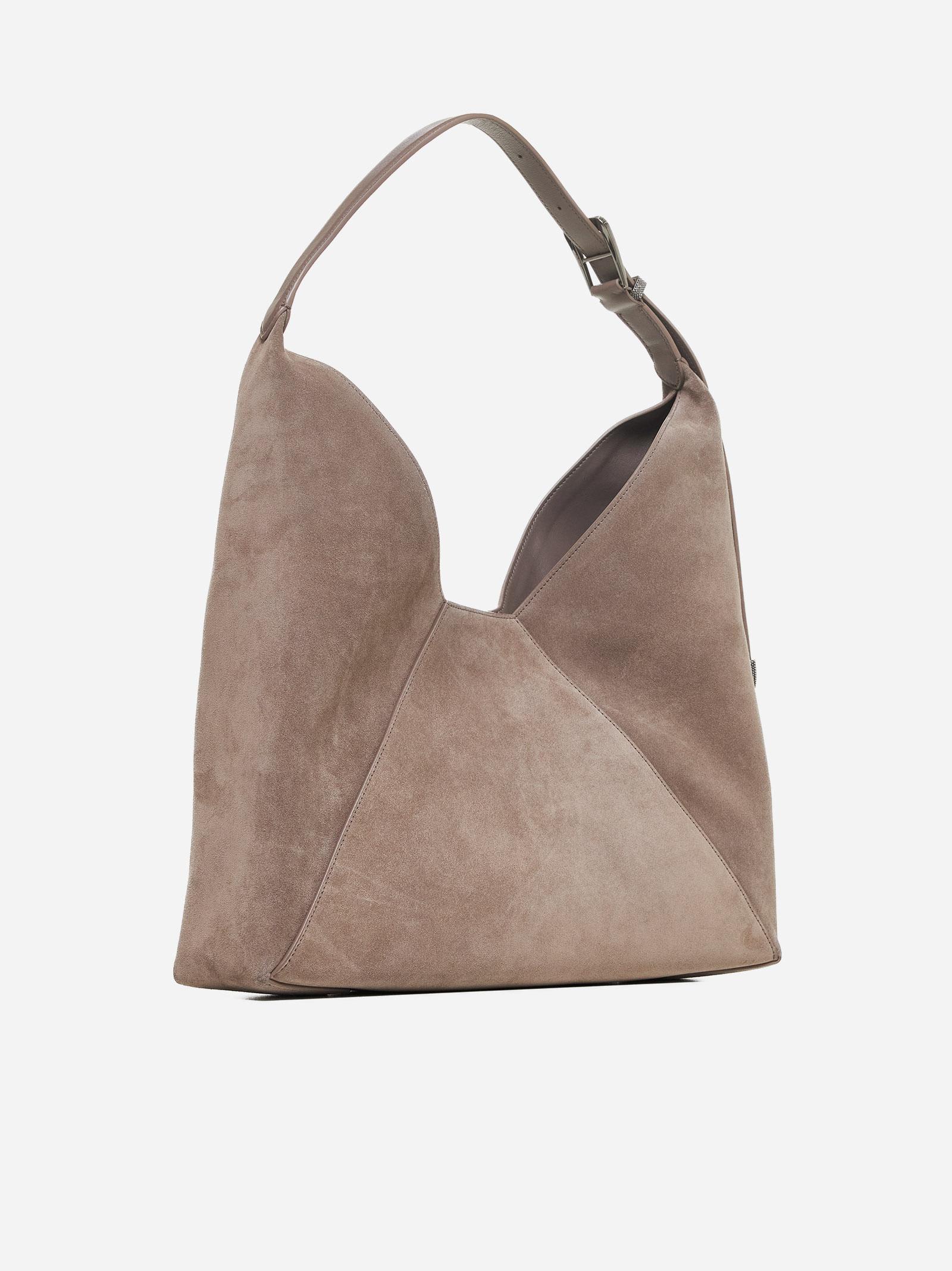 Shop Brunello Cucinelli Suede Hobo Bag In Brown