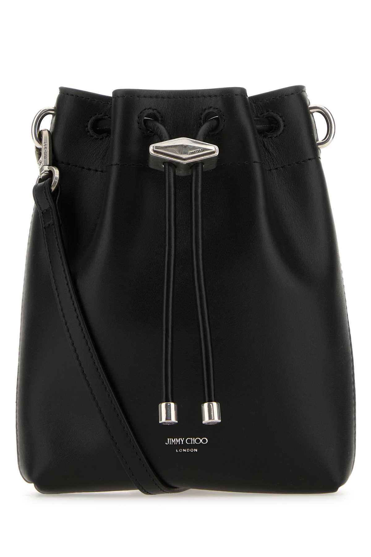 Shop Jimmy Choo Black Leather Bon Bon Bucket Bag In Blackantiquesilver