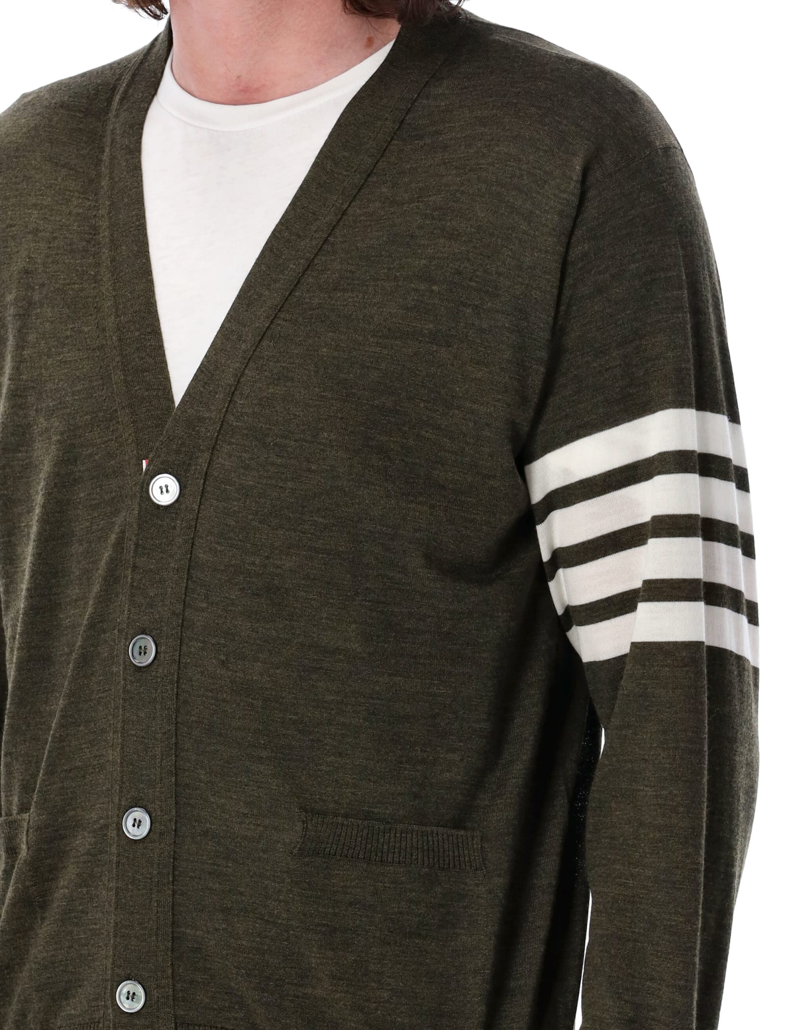 Shop Thom Browne Classic V-neck Cardigan Sustainable In Dk Green