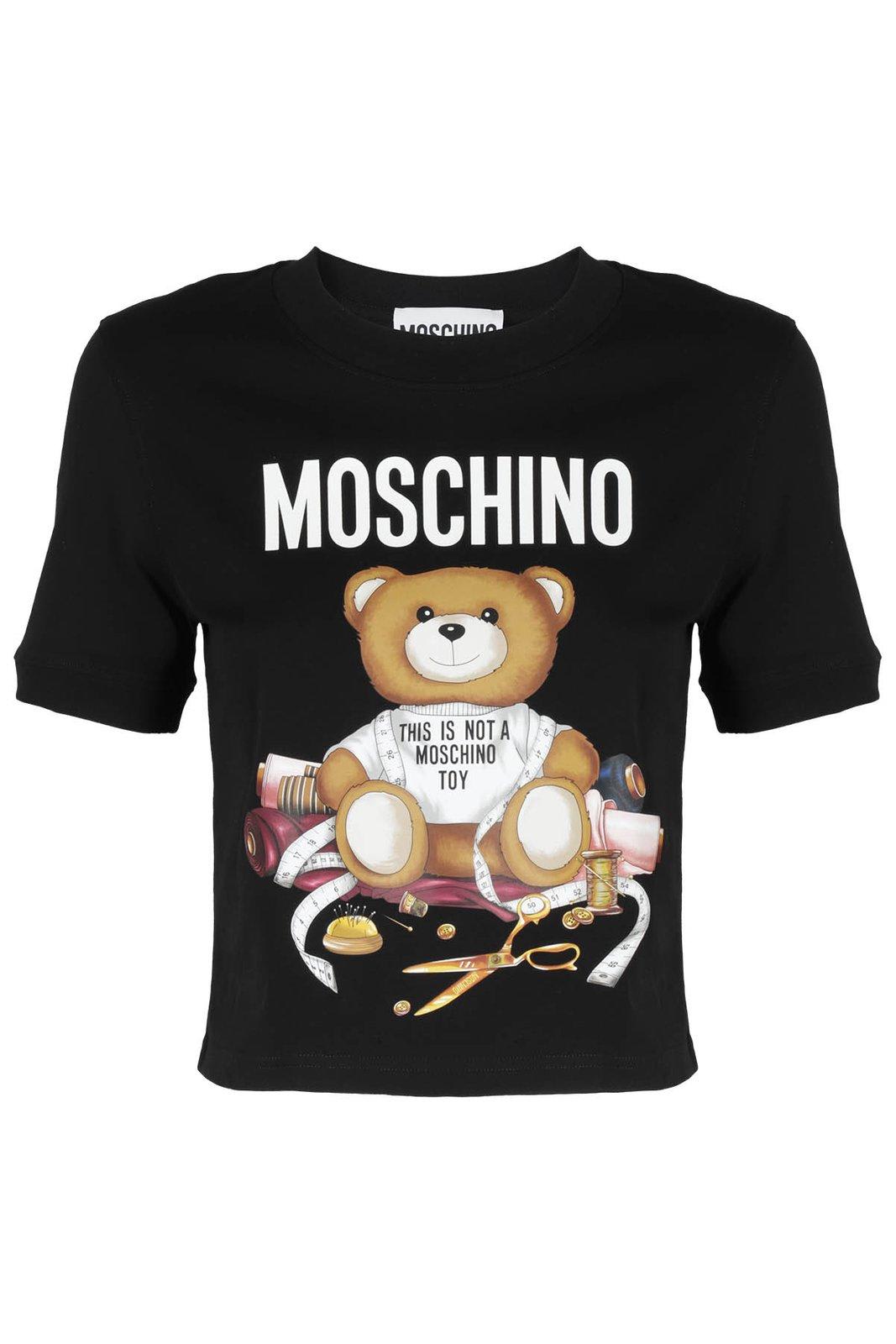 Moschino Teddy Bear Logo Printed Crewneck T-shirt