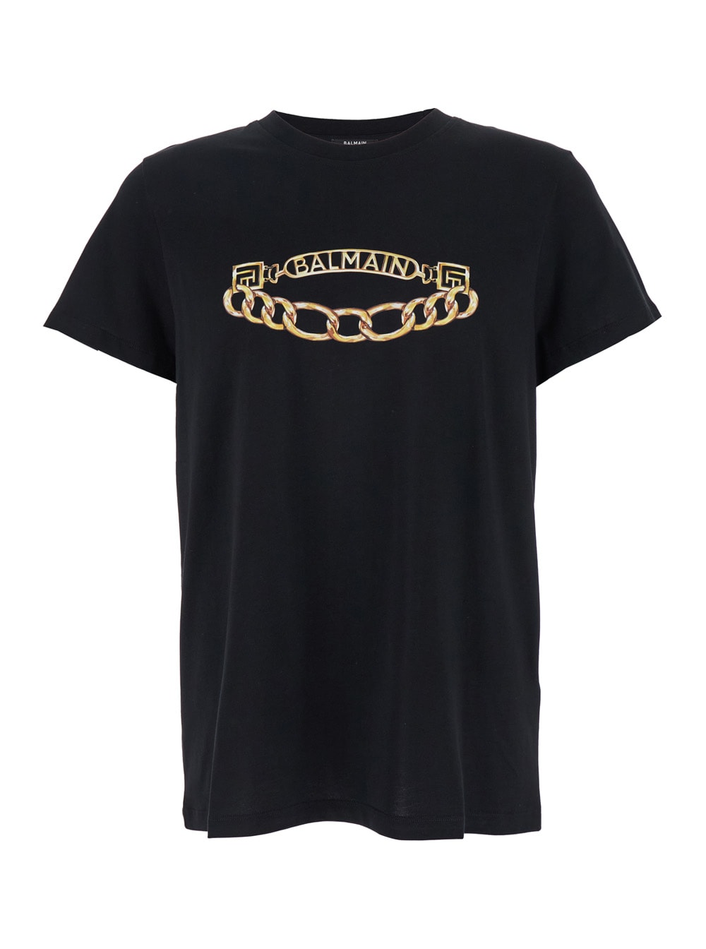 Balmain Black Crewneck T-shirt With Logo Print On The Front