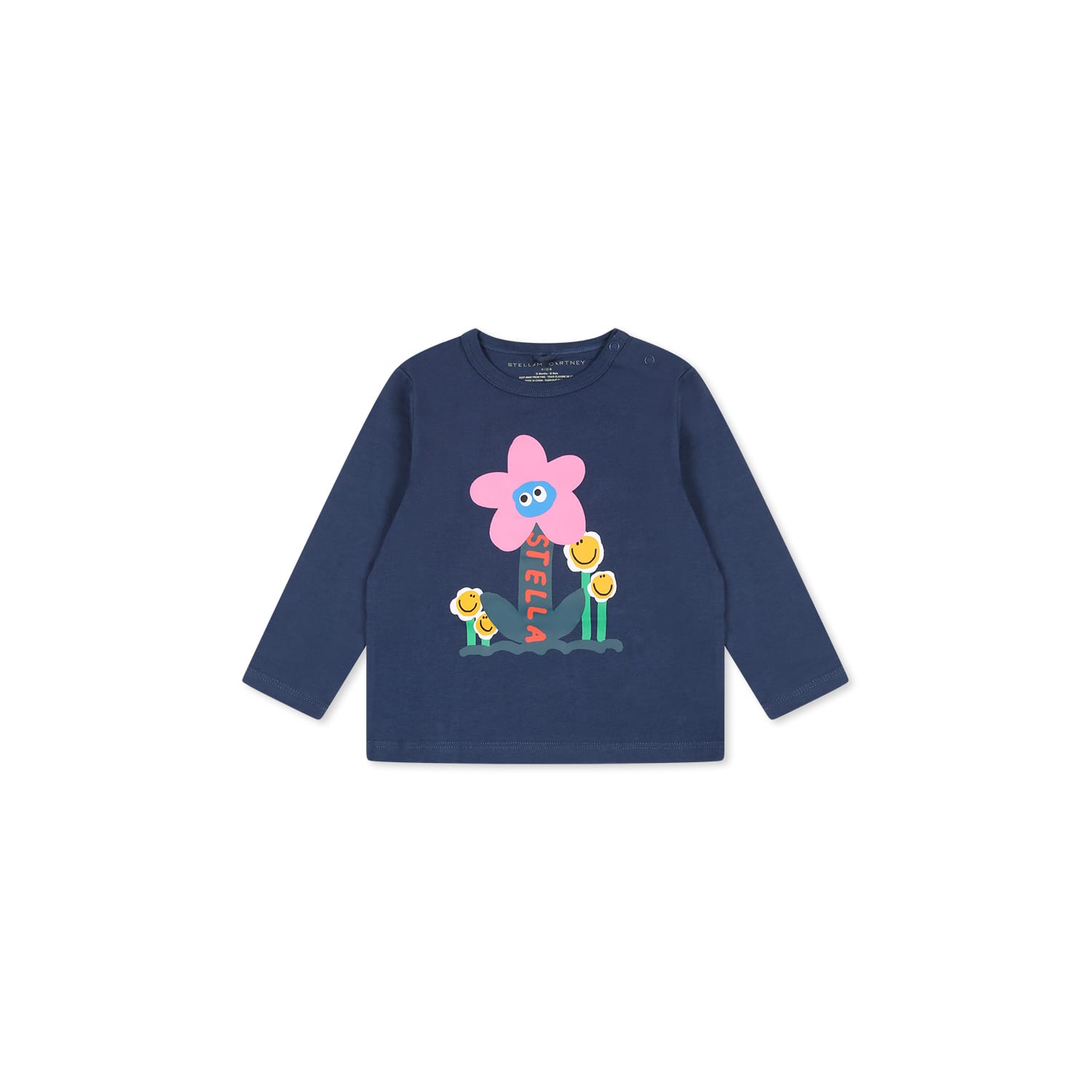 Stella Mccartney Blue T-shirt For Baby Girl With Flowers