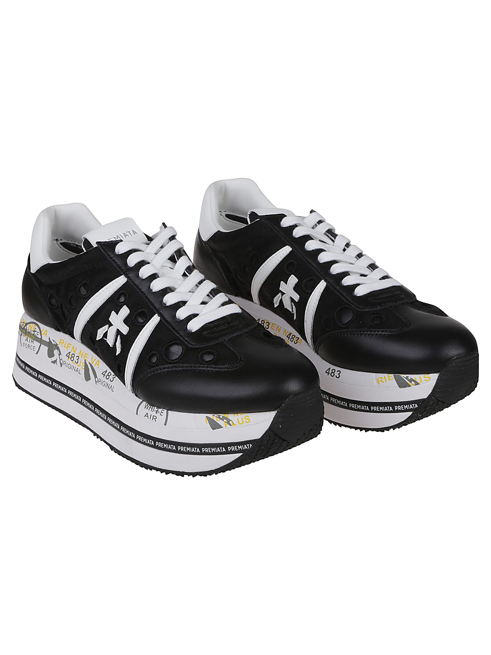 Premiata Beth Sneakers In Black Leather And Fabric In Black