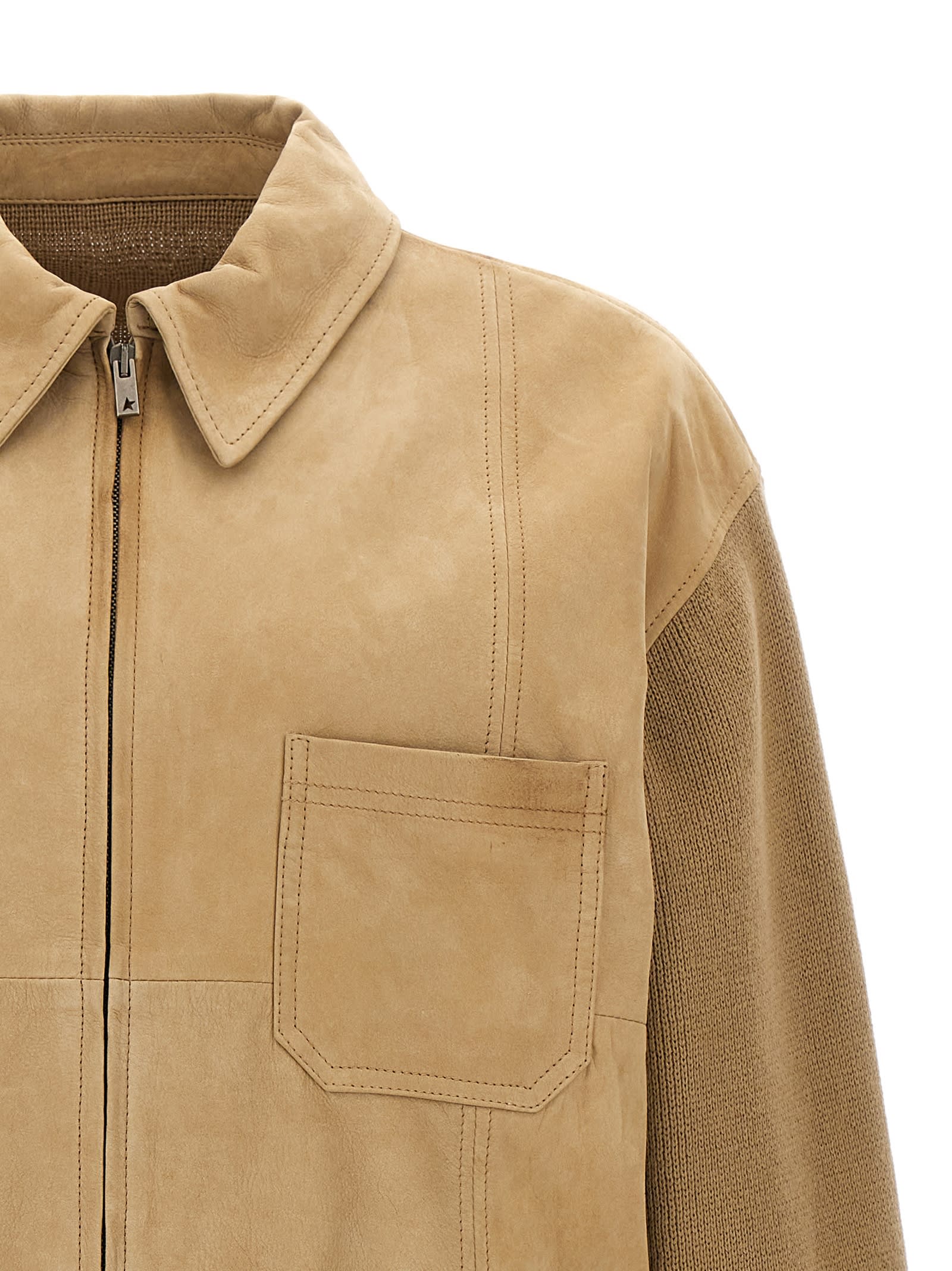 Golden Goose 'neil' Collar Jacket With Ribbed Accents In Beige
