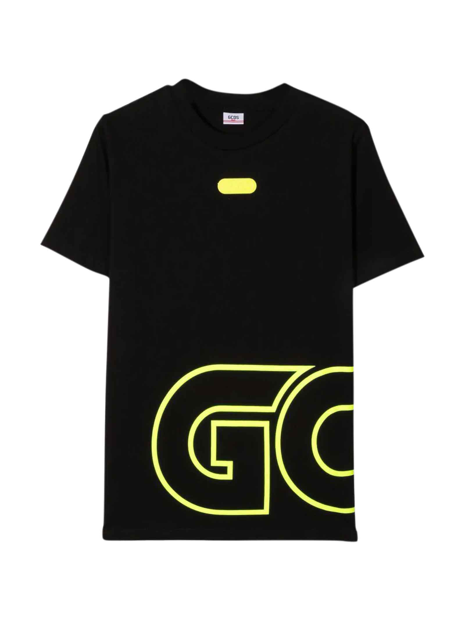 GCDS Mini Black Teen T-shirt With Yellow Print