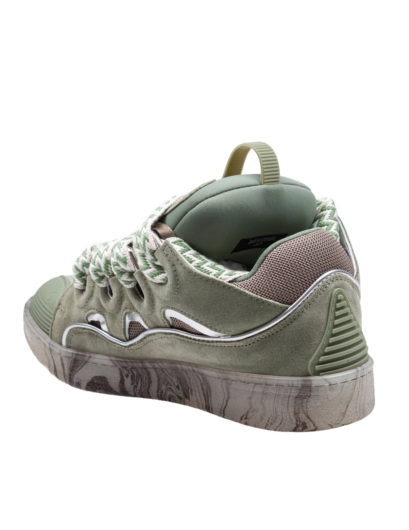 Lanvin Curb Sneakers In Leather And Mesh Colour Green In Green