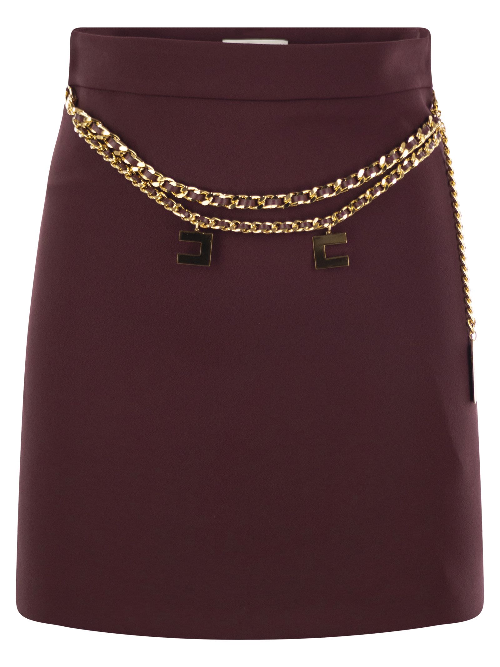 Shop Elisabetta Franchi Stretch Crepe Miniskirt With Belt In Bordeaux