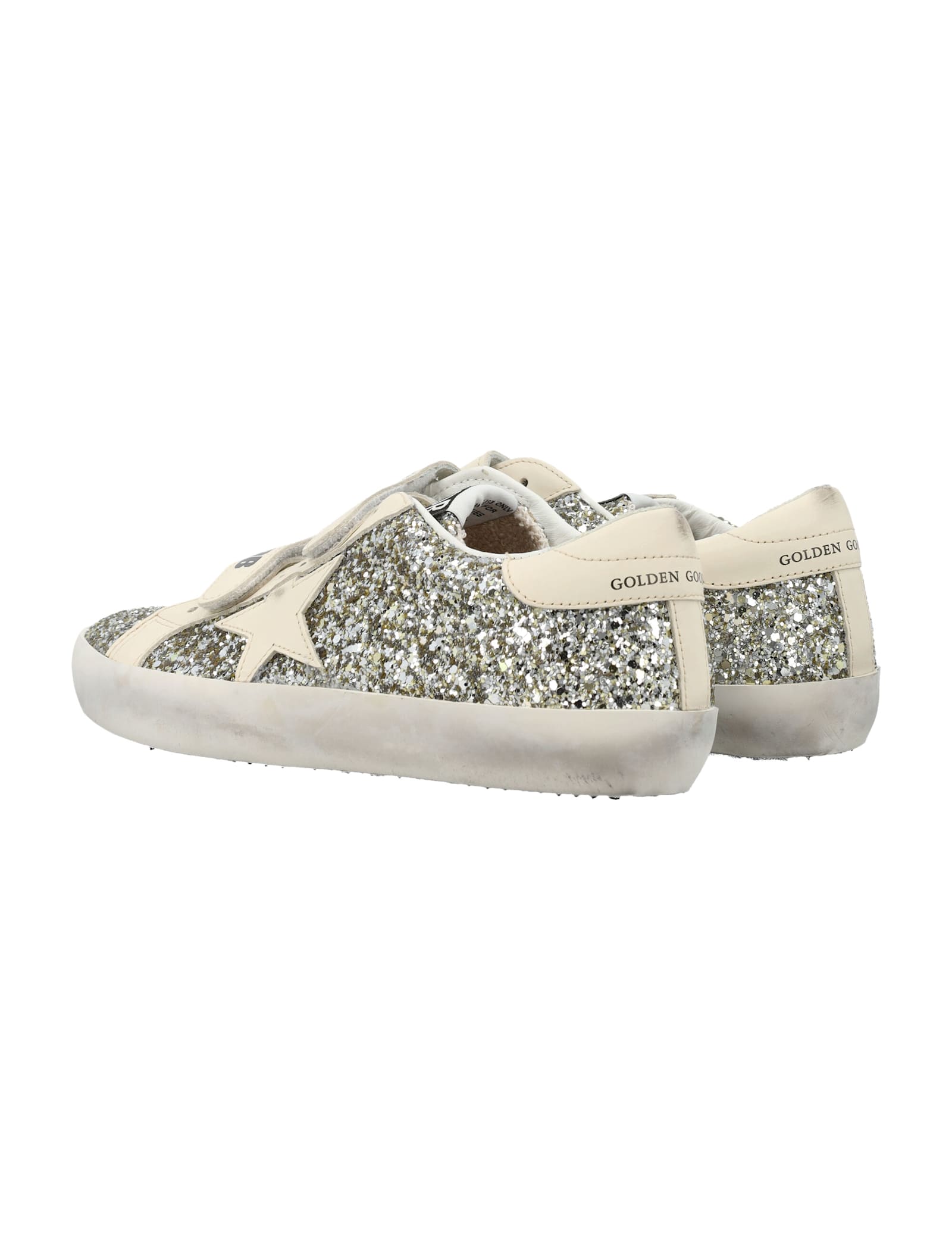 Golden Goose Kids Old School Glitter And Leather Sneakers In Silver
