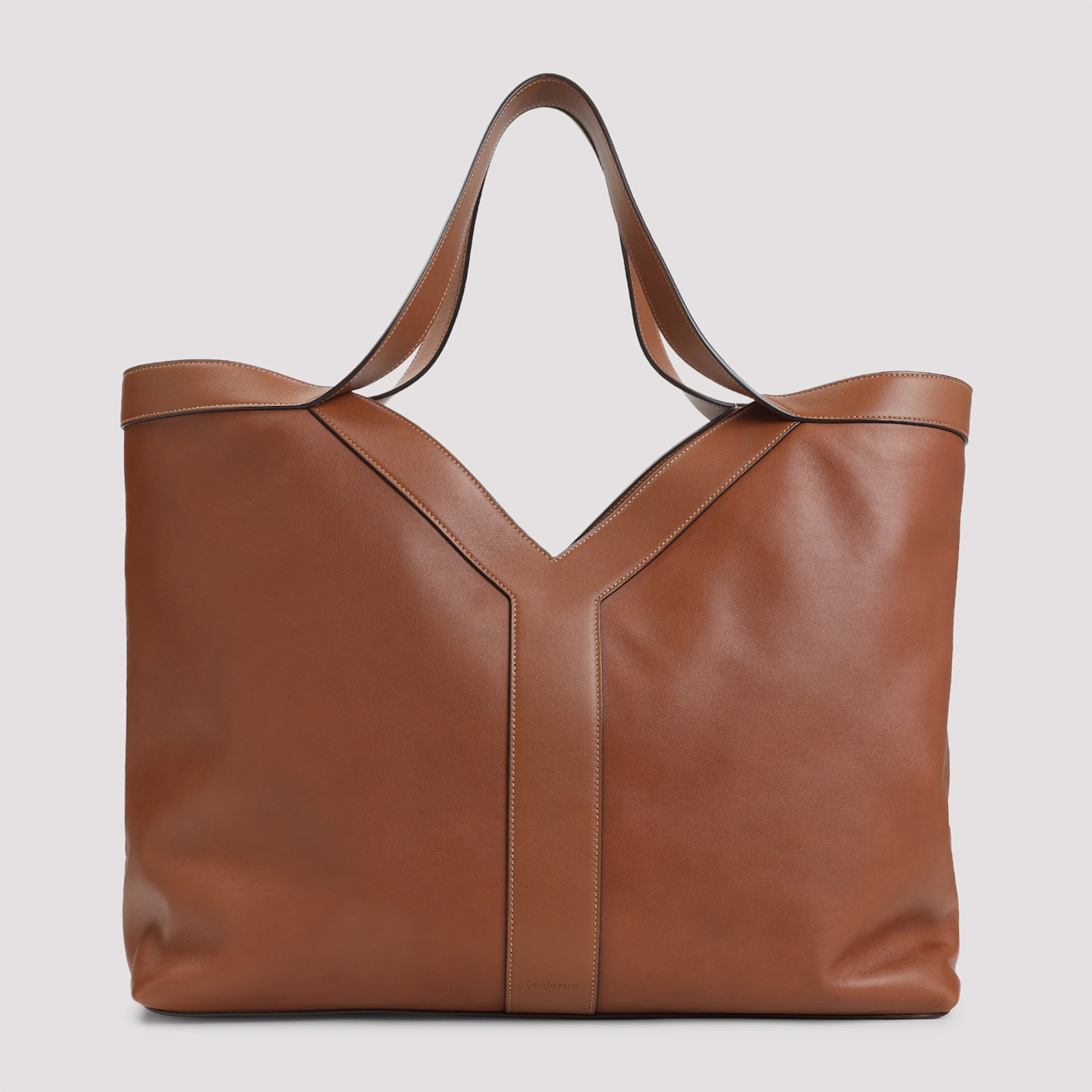 Saint Laurent Large Y Calf Leather Tote Bag In Brown