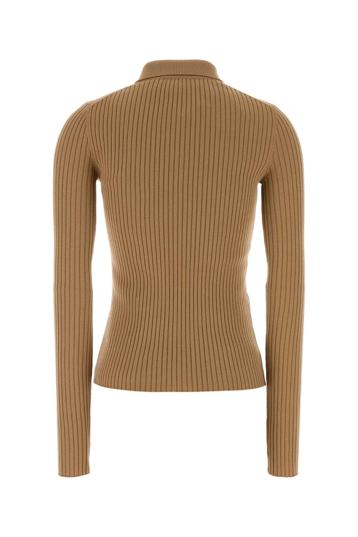 Dolce & Gabbana Camel Stretch Wool Blend Polo Shirt In Brown