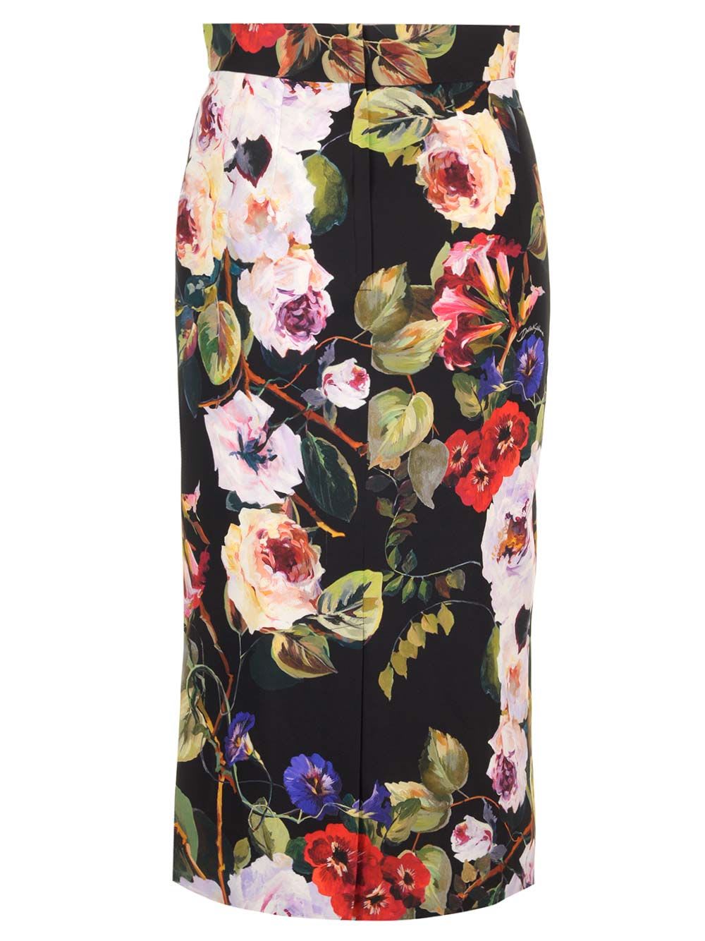 Shop Dolce & Gabbana Printed Silk Midi Skirt In Black