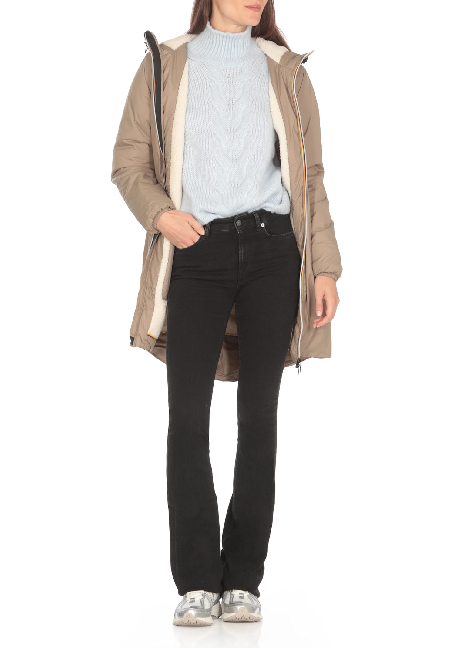 Shop K-way Le Vrai 3.0 Eiffel Orsetto Padded Coat In Beige