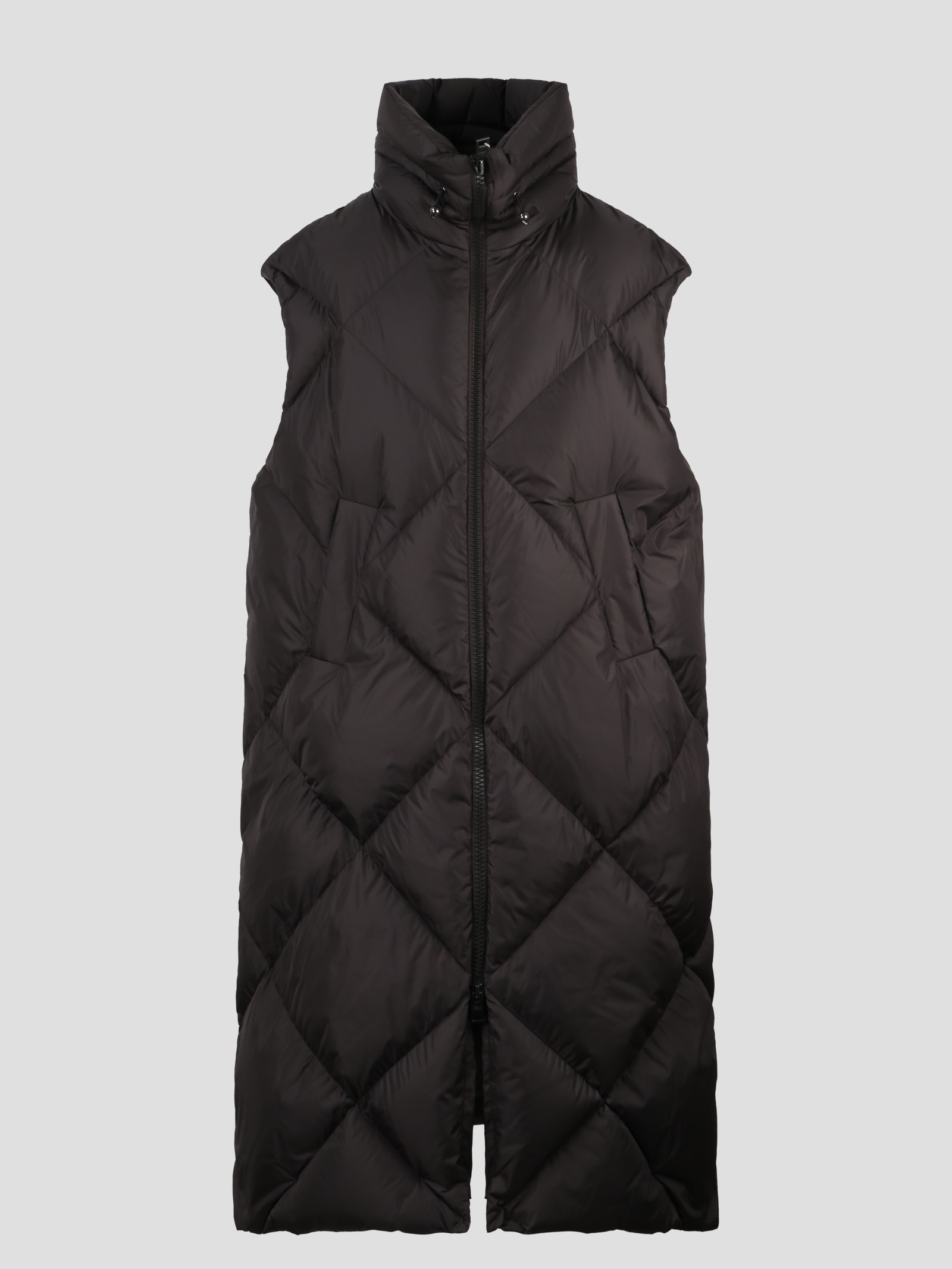 ジャケット・アウター herno/long down vest black Herno - Black Nylon Fitted Long Puffer Vest | Mitchell Stores
