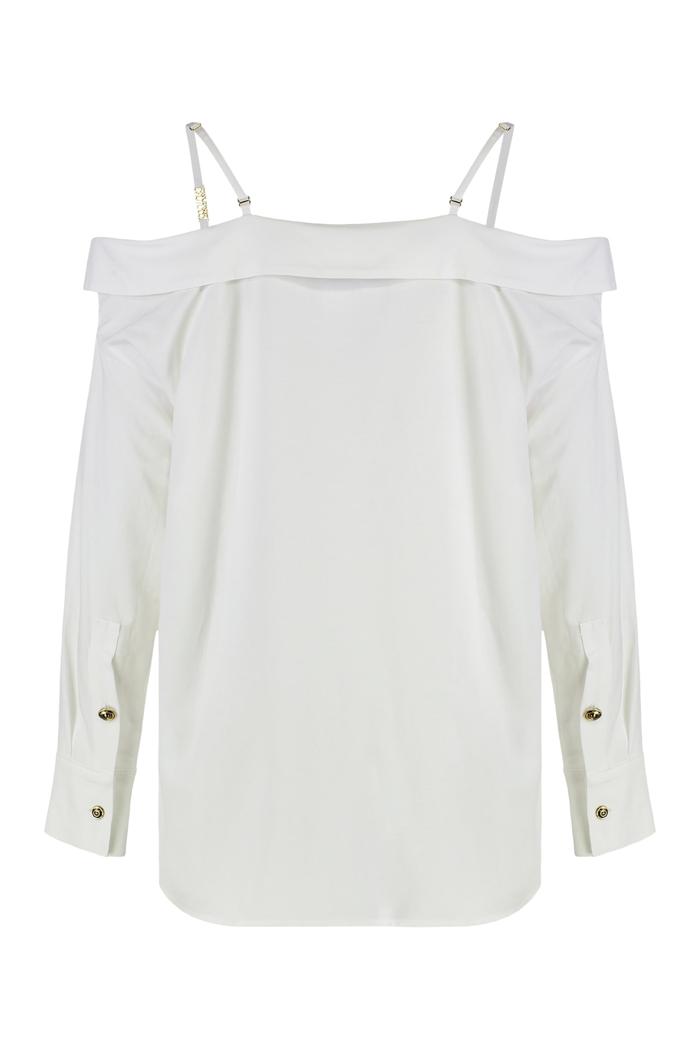 Versace Jeans Couture Off-shoulder Shirt With Embellished Buttons In White