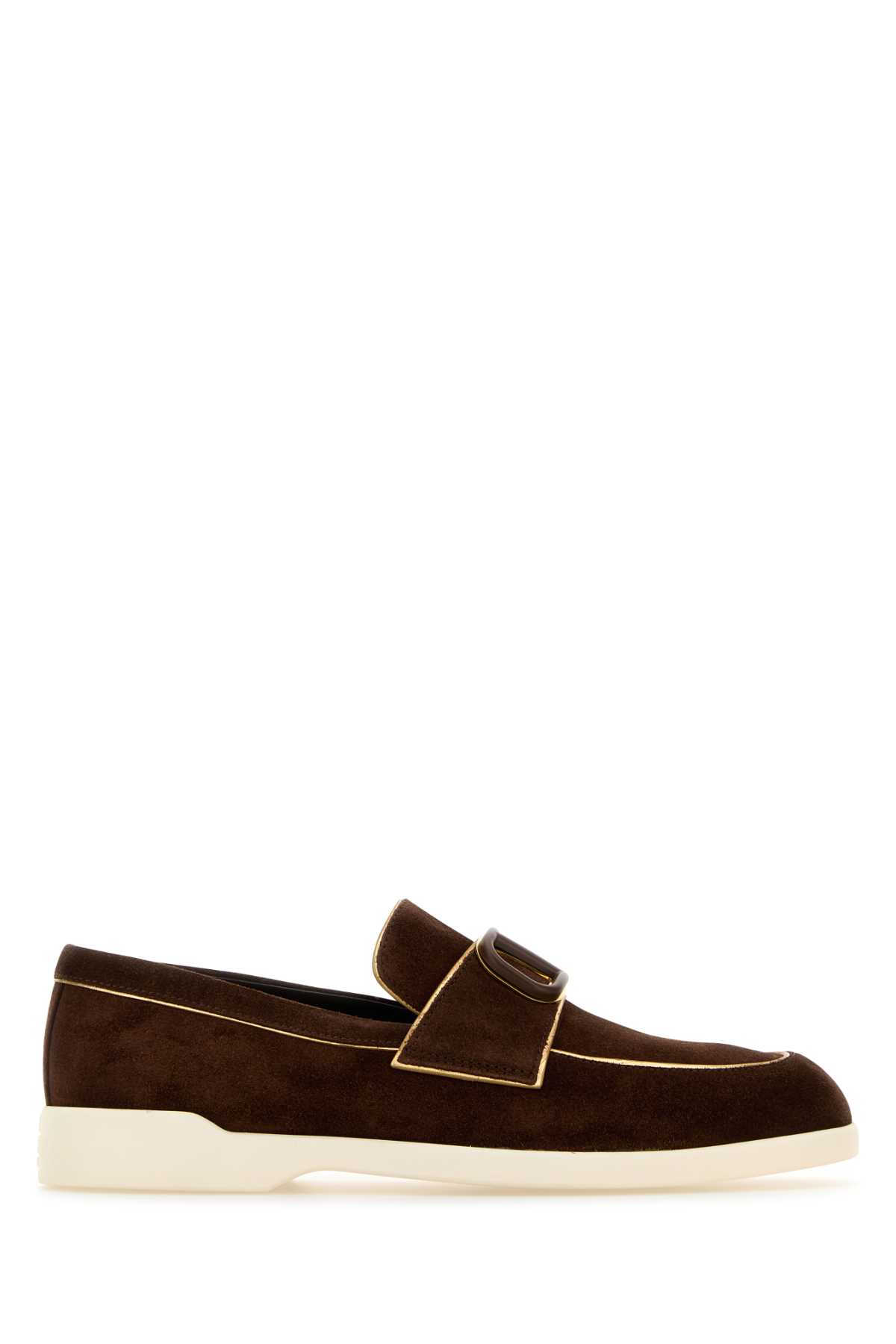 Shop Valentino Brown Suede Vlogo Loafers In Fondantantiquebrass