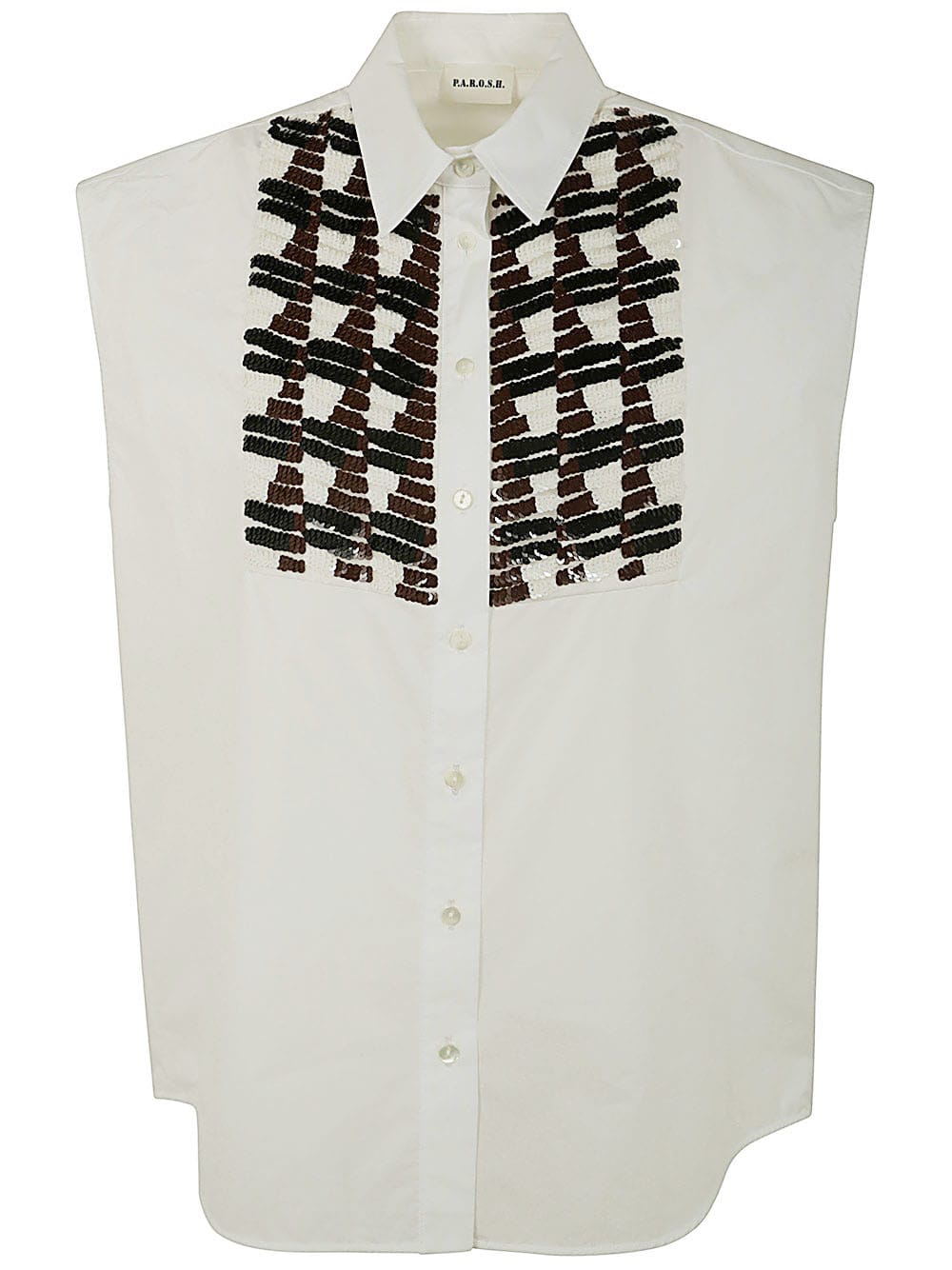 Shop P.a.r.o.s.h Sequined Plastron Shirt In White