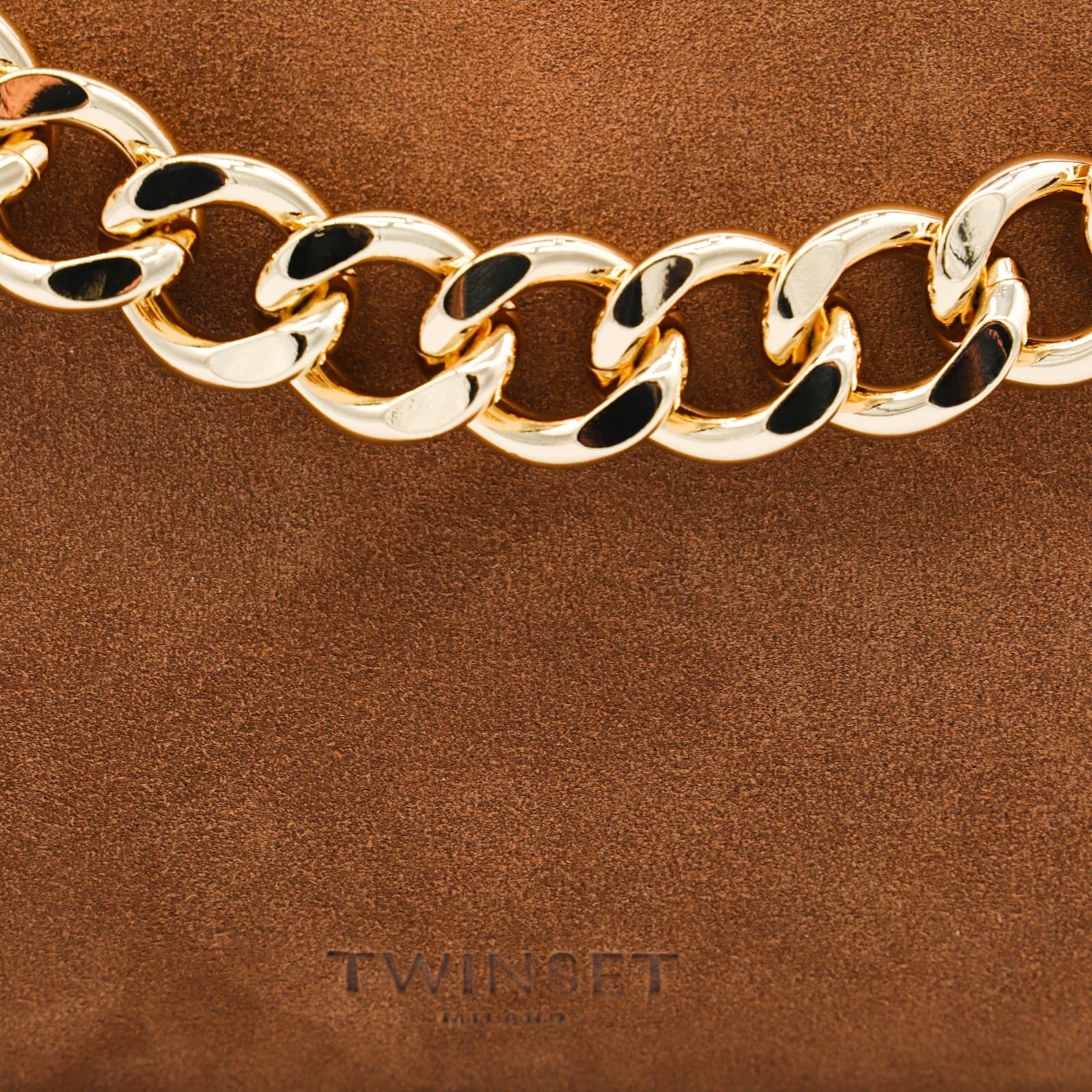 Twinset Rectangular Suede Chain Strap Single Handle In Brown