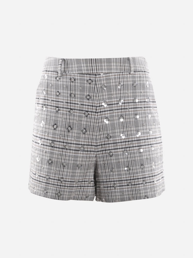 self-portrait High-waisted Shorts With All-over Checked Pattern
