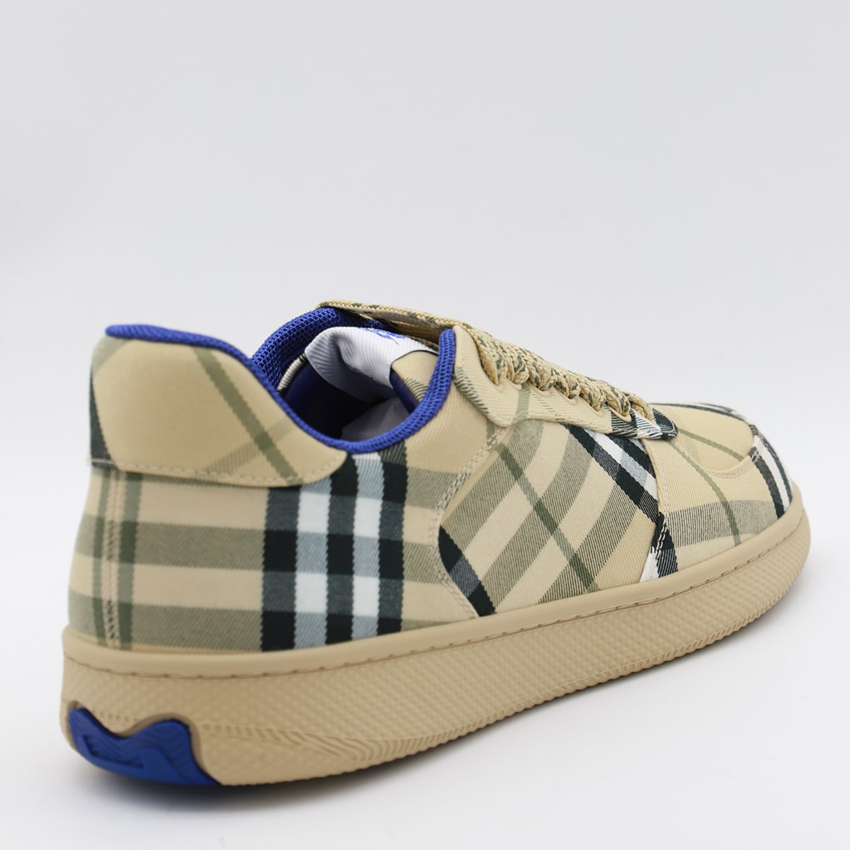 Shop Burberry Beige And Blue Sneakers In Grain Ip Check