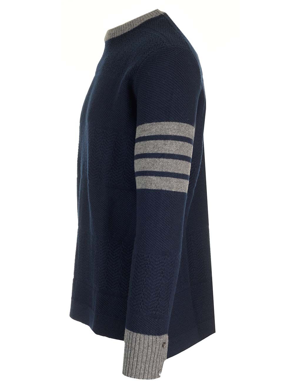 Shop Thom Browne 4-bar Crew Neck Sweater In Blue