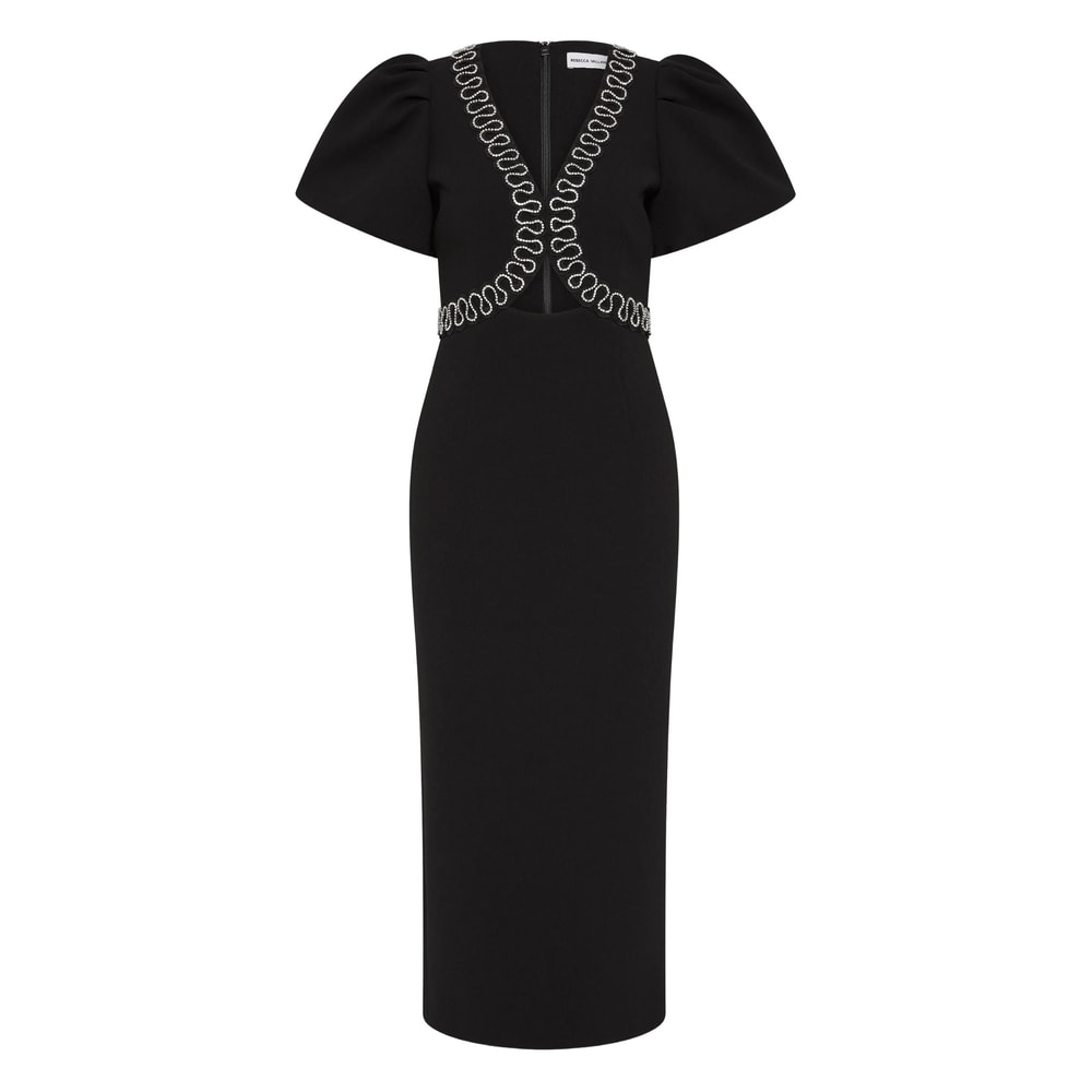 Rebecca Vallance Nyx Crystal-embellished Cutout Crepe Midi Dress In Black
