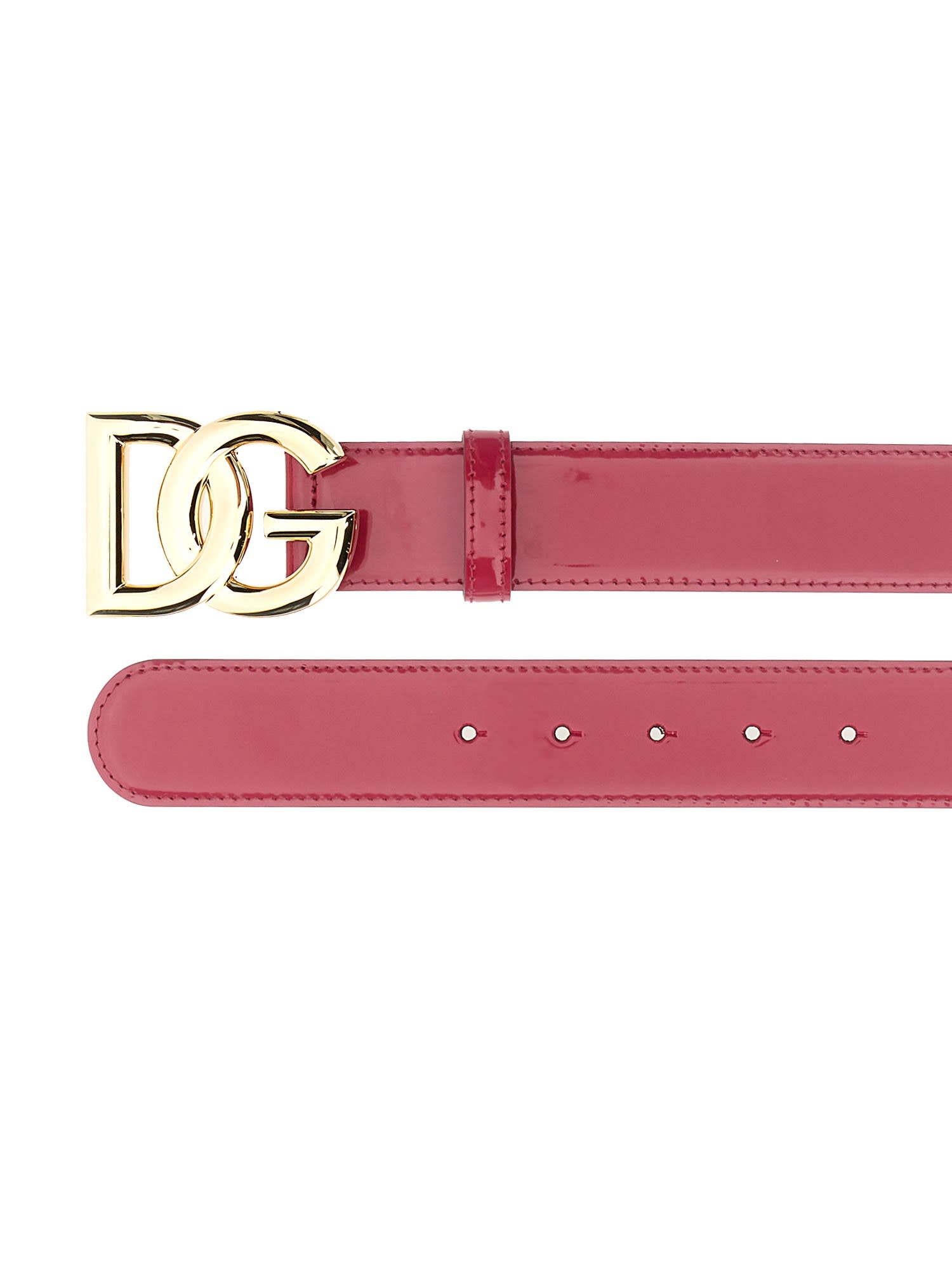 Dolce & Gabbana Adjustable Thin Belt With Gold-tone Buckle And Smooth Finish In Rosa
