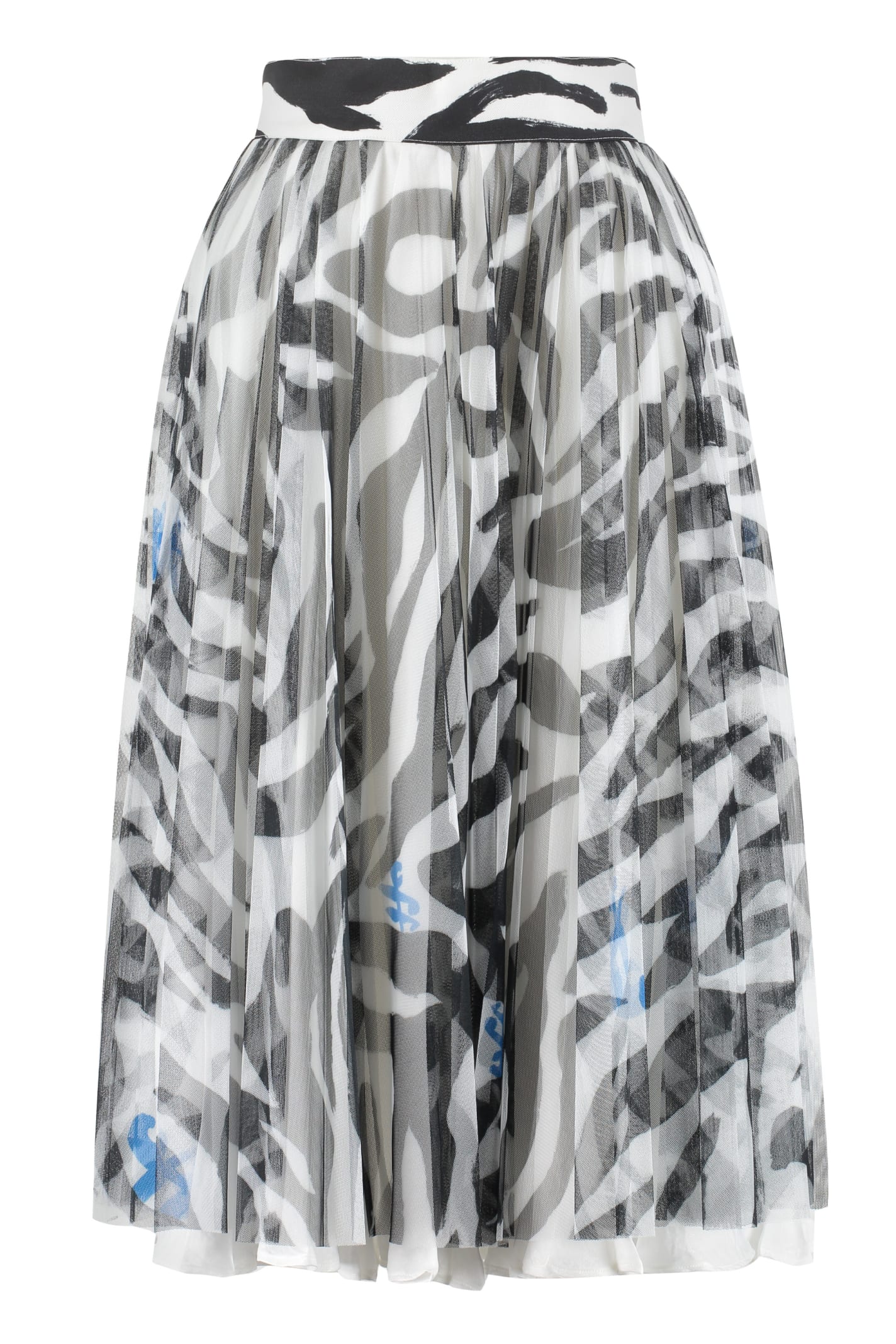 Shop Off-white Pleated Tulle Skirt In Animalier
