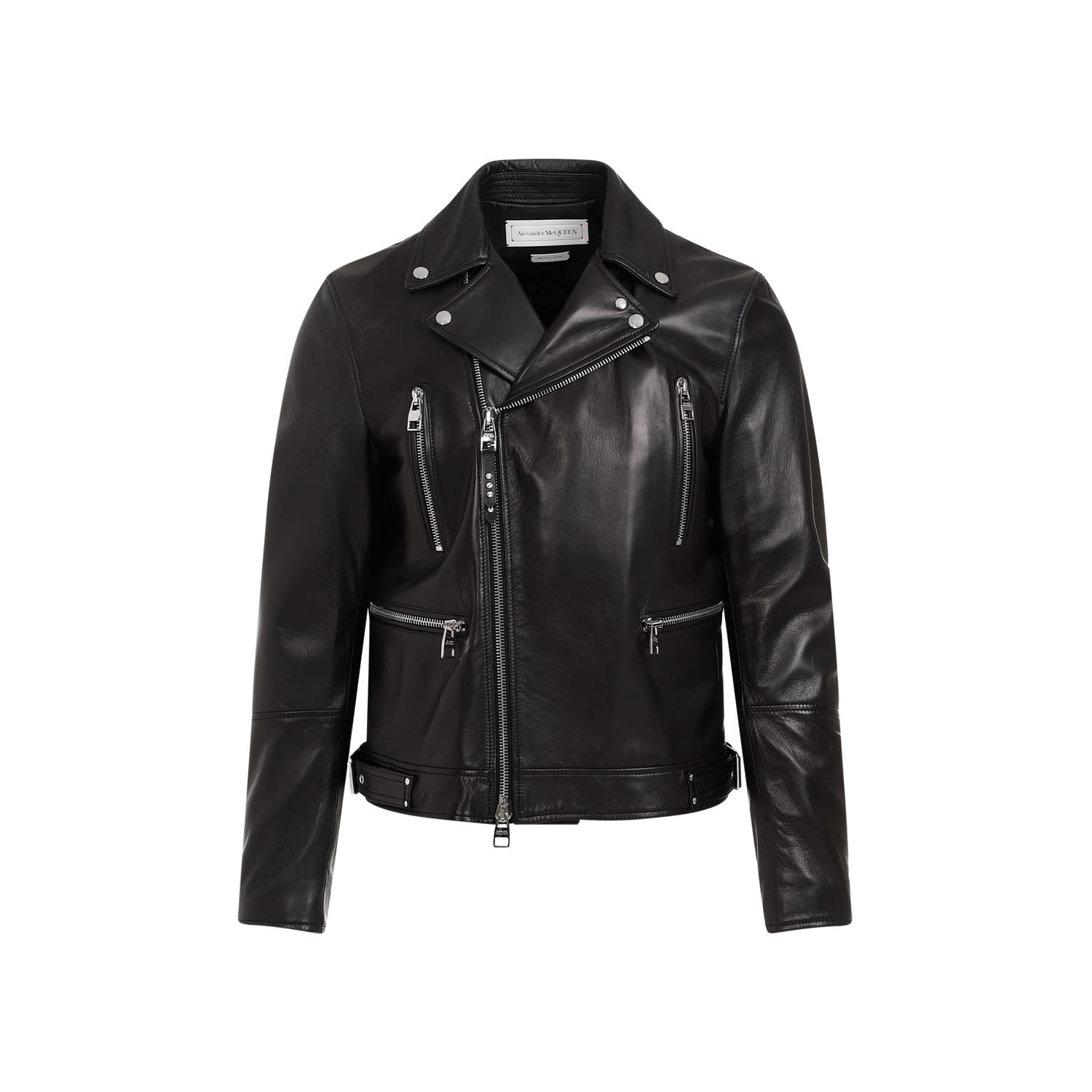 Shop Alexander Mcqueen Leather Biker Jacket In Black