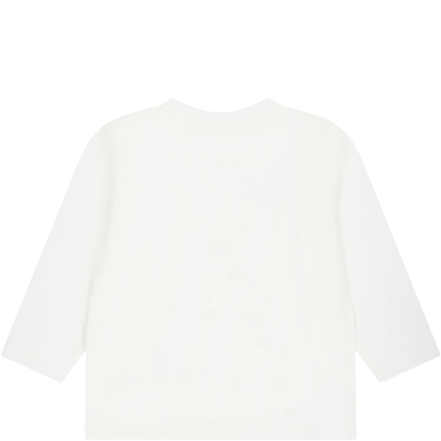 Shop Stella Mccartney White T-shirt For Baby Girl With Penguin Print In Ivory
