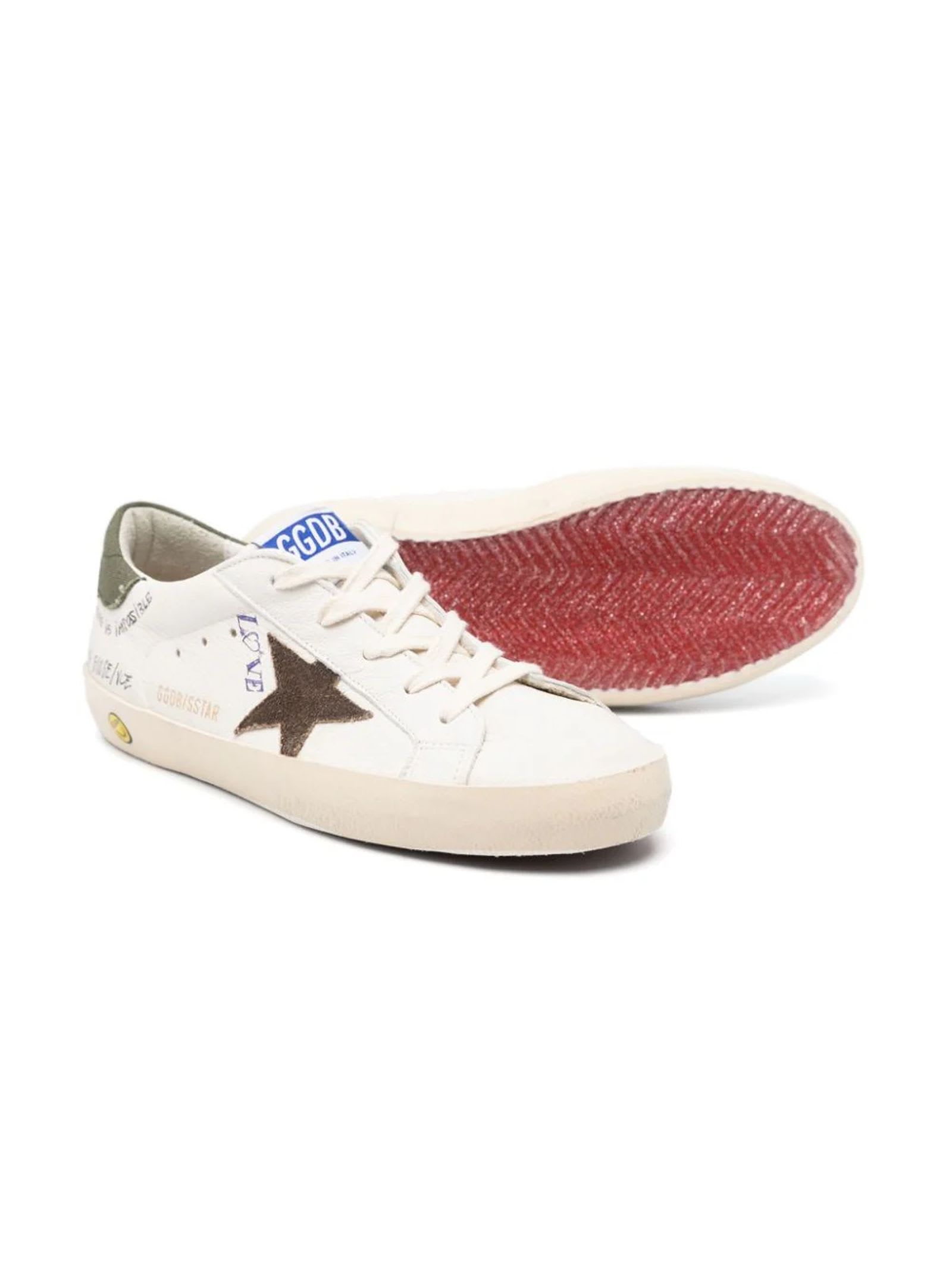 Shop Golden Goose White Leather Sneakers In White/brown/green
