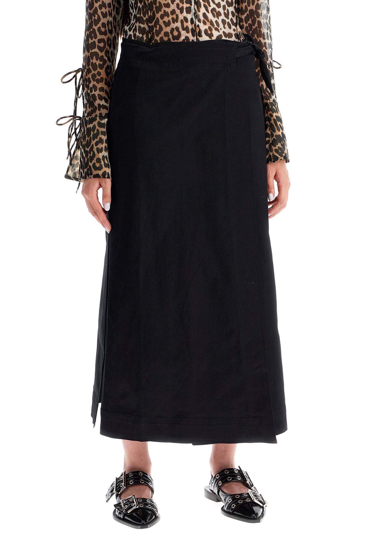 Shop Ganni Long Wrap Skirt With Pockets In Black (black)