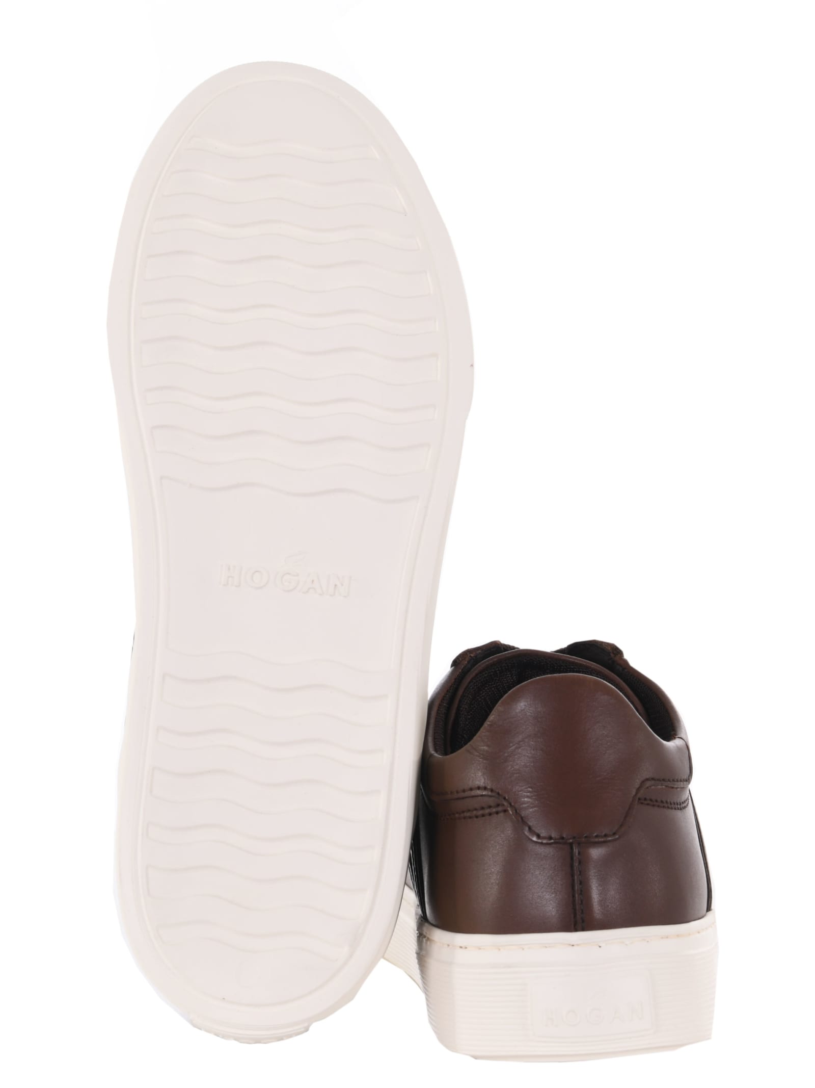 Shop Hogan Sneakers H365 In Leather In Marrone