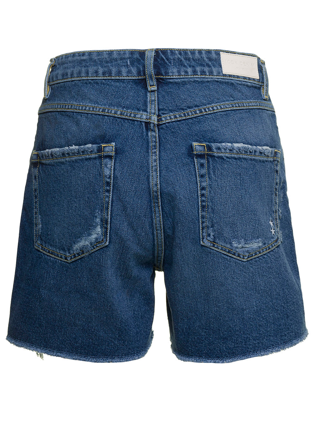 Shop Icon Denim Sam Blue Shorts With Raw Edge In Cotton Denim Woman