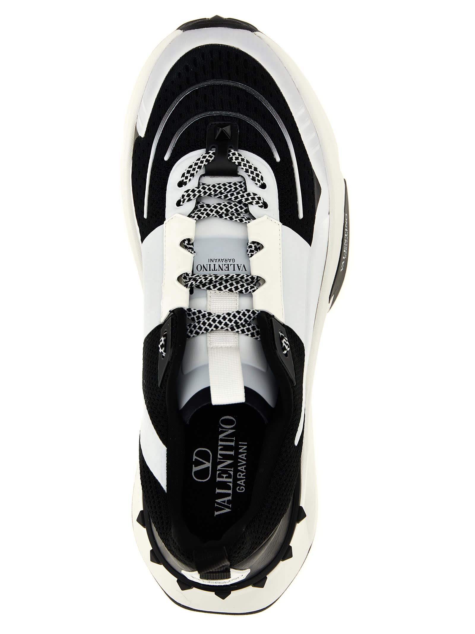 Valentino True Act Leather-trimmed Mesh And Rubber Sneakers In White/black
