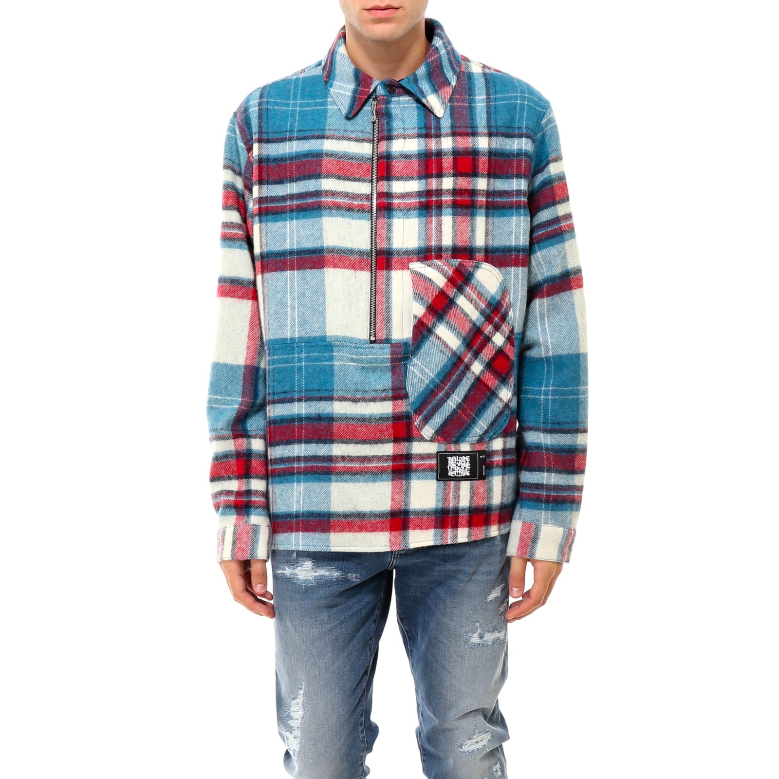 half plaid half denim shirt