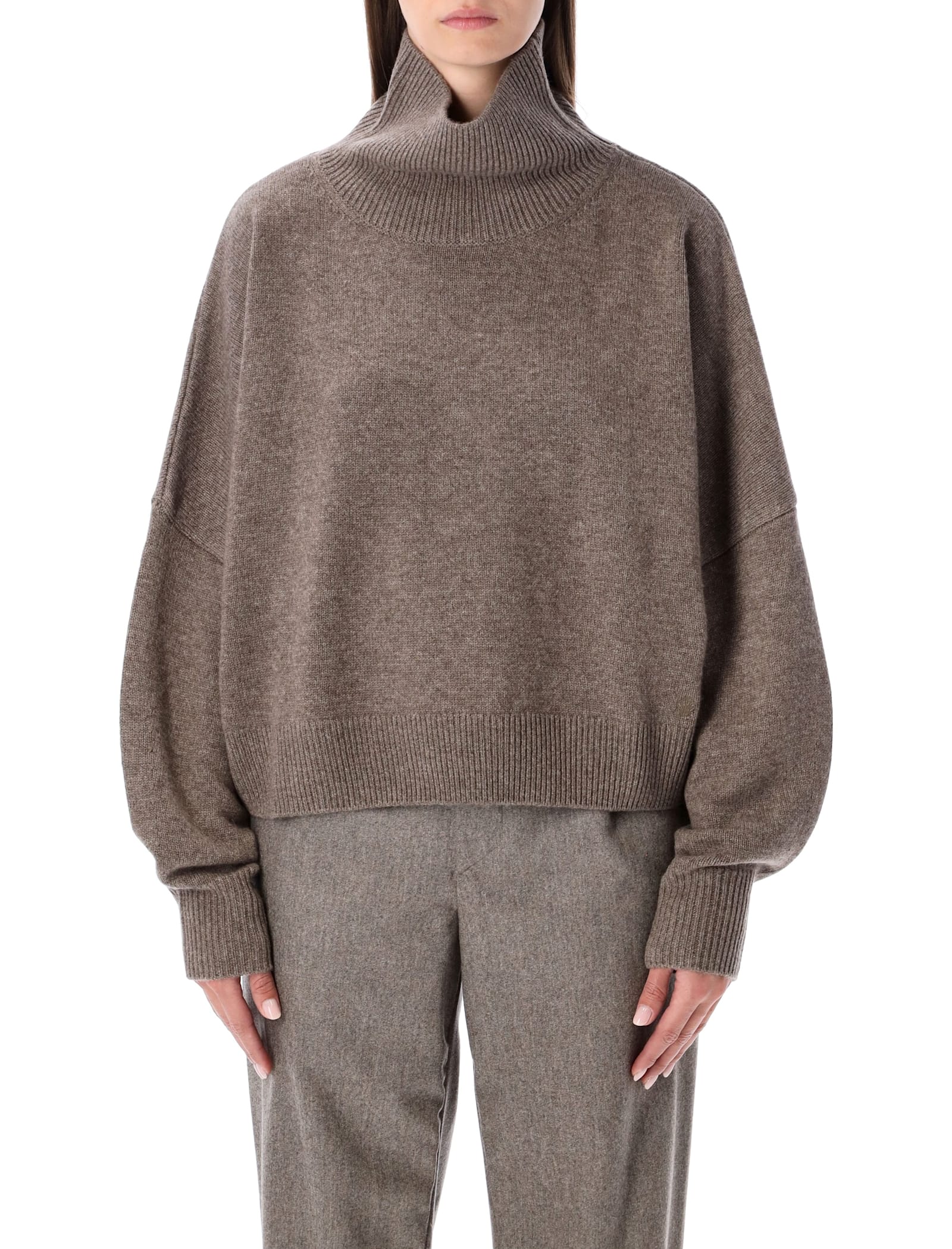 Loulou Studio Loulou De Saison Luke Wool-cashmere Stand Collar Sweater In Brown