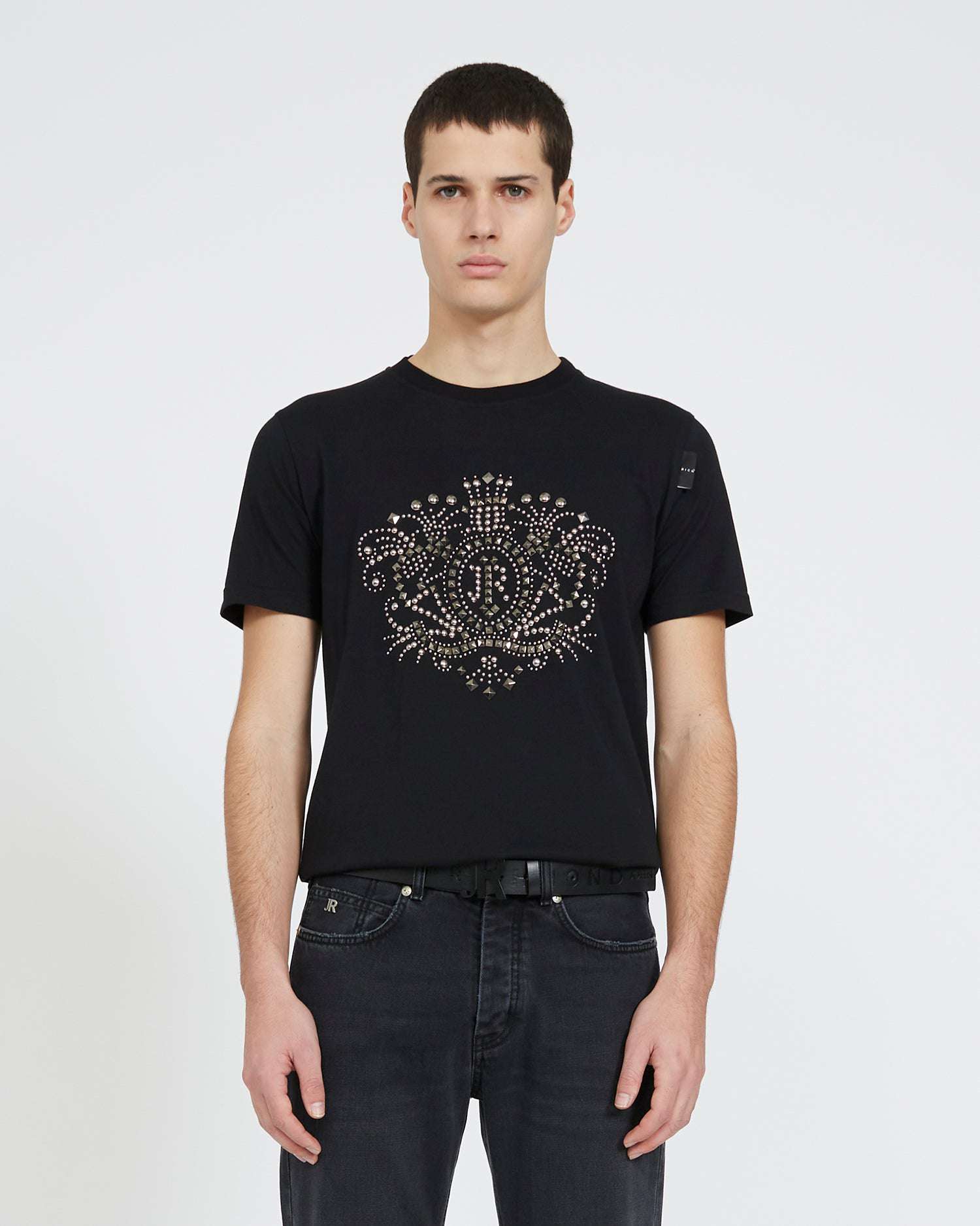 Shop John Richmond T-shirt With Decorative Studs On The Front In Nero