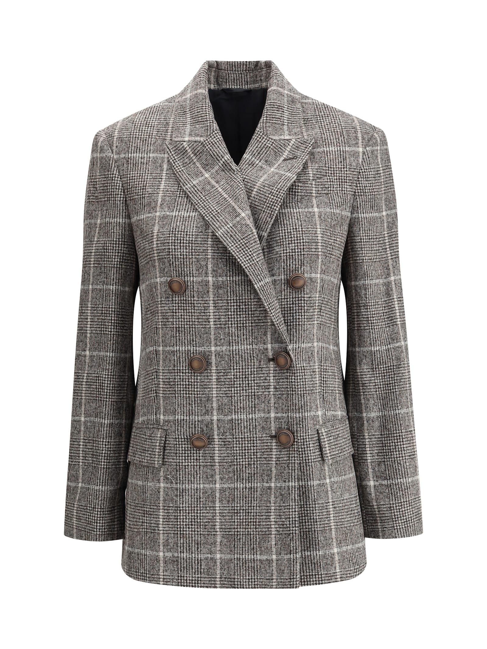 Brunello Cucinelli Alpaca And Wool Prince De Galles Blazer In Gray