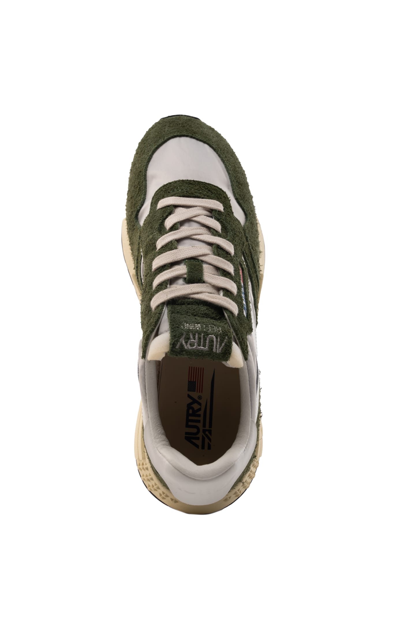 Shop Autry Reelwind Low Sneakers In White And Green Nylon And Suede In White/grey/green